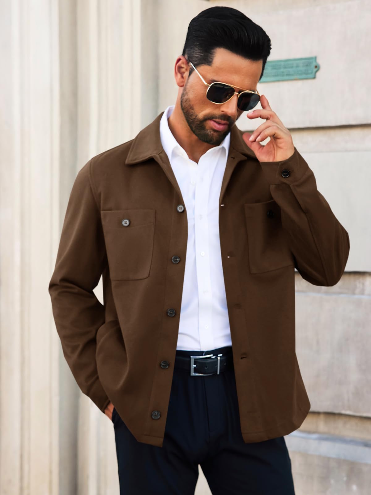 Runcati Mens Lightweight Shirt Jacket Button Down Long Sleeve Shacket Casual Fall Warm Work Stylish Jackets with Pocket