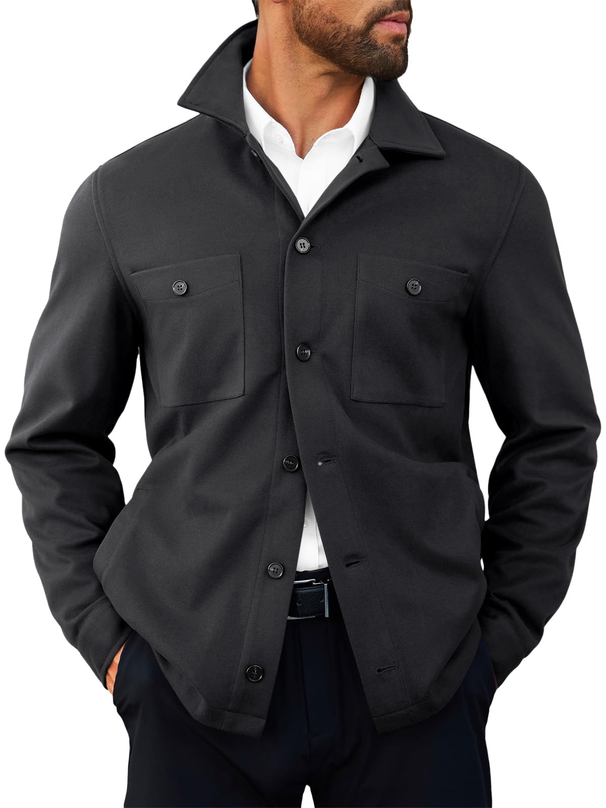 Runcati Mens Lightweight Shirt Jacket Button Down Long Sleeve Shacket Casual Fall Warm Work Stylish Jackets with Pocket