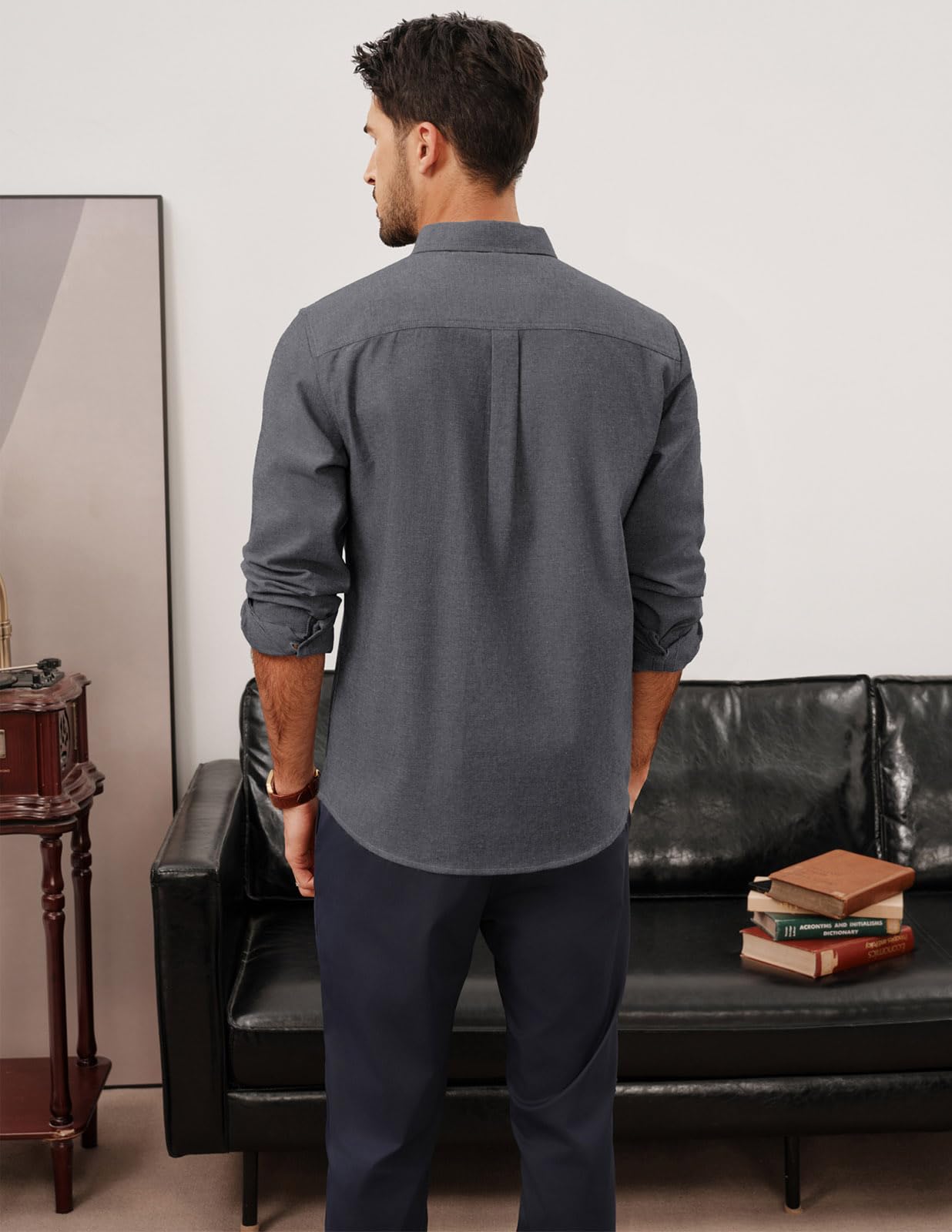 PJ PAUL JONES Mens Classic Fit Linen-Cotton Shirt Button Down Long Sleeve Casual Business Shirts