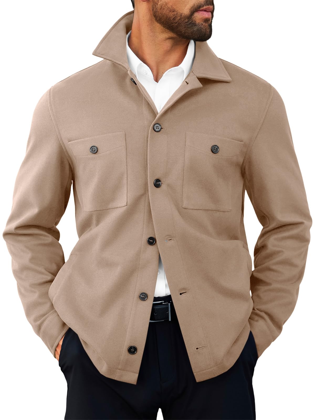 Runcati Mens Lightweight Shirt Jacket Button Down Long Sleeve Shacket Casual Fall Warm Work Stylish Jackets with Pocket