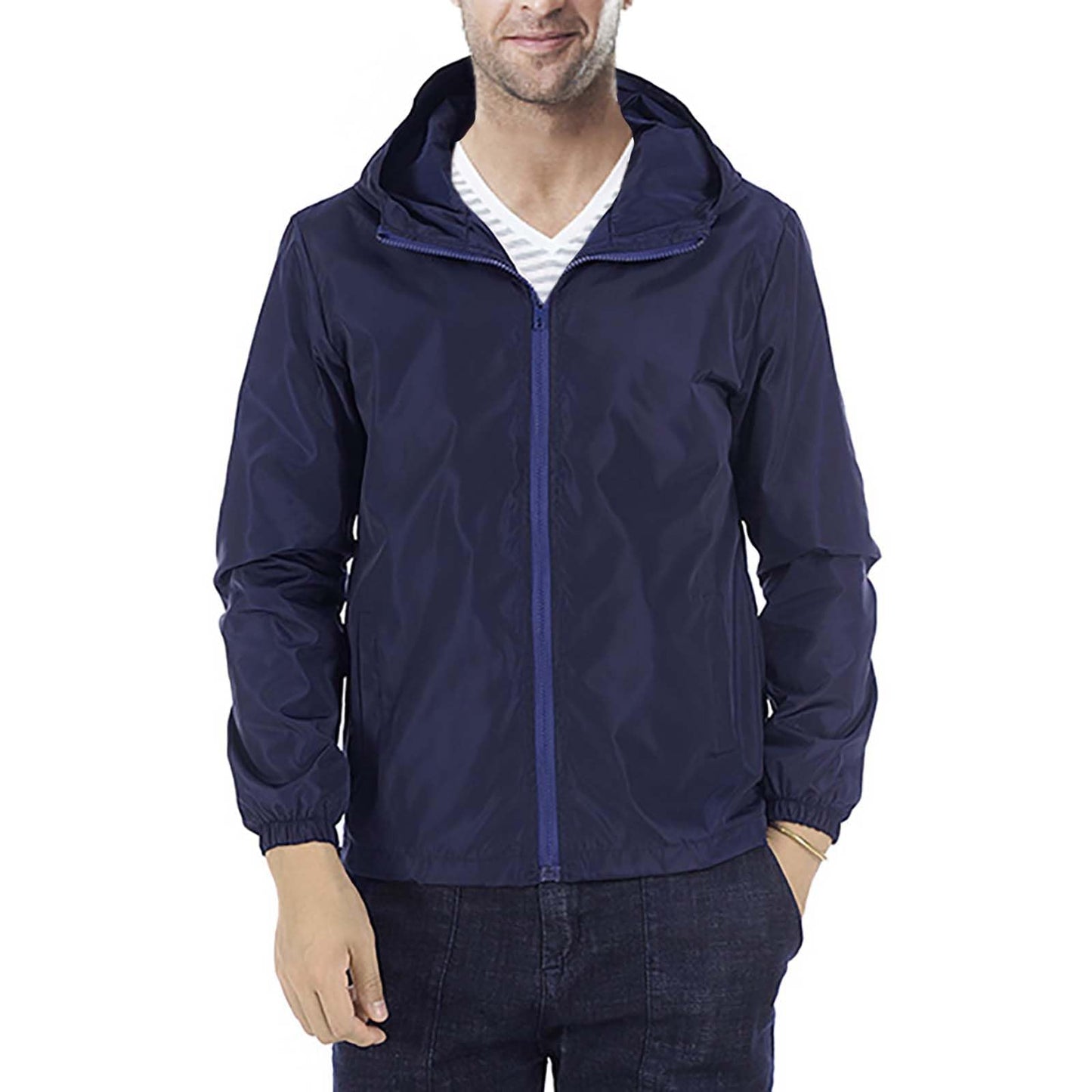 Mens Windbreaker Jackets Lightweight Hooded Zippered Jackets for Men Hiking Cycling Sportswear