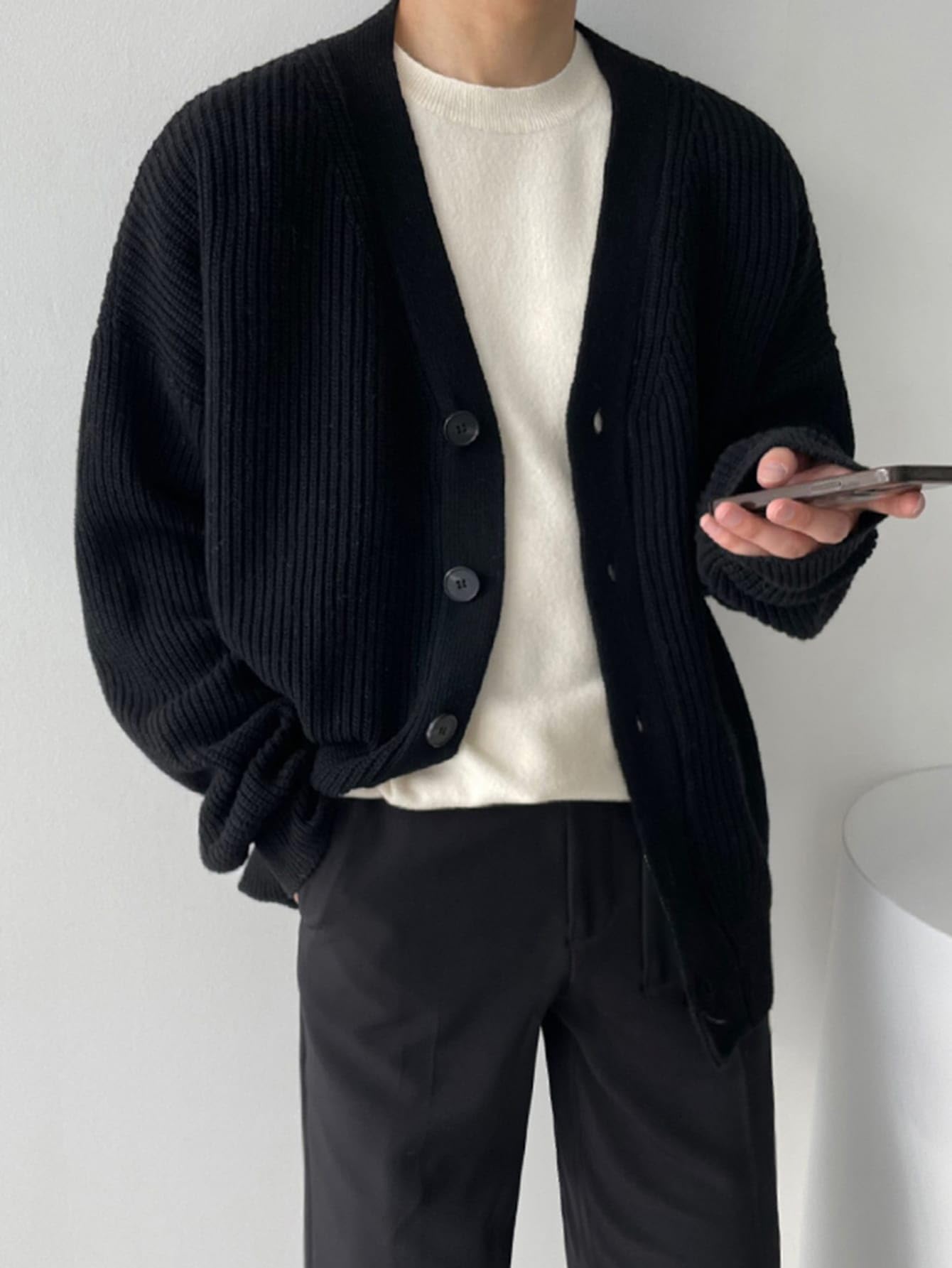 Floerns Men's Casual Long Sleeve Button Front V Neck Rib Knit Cardigan Sweaters