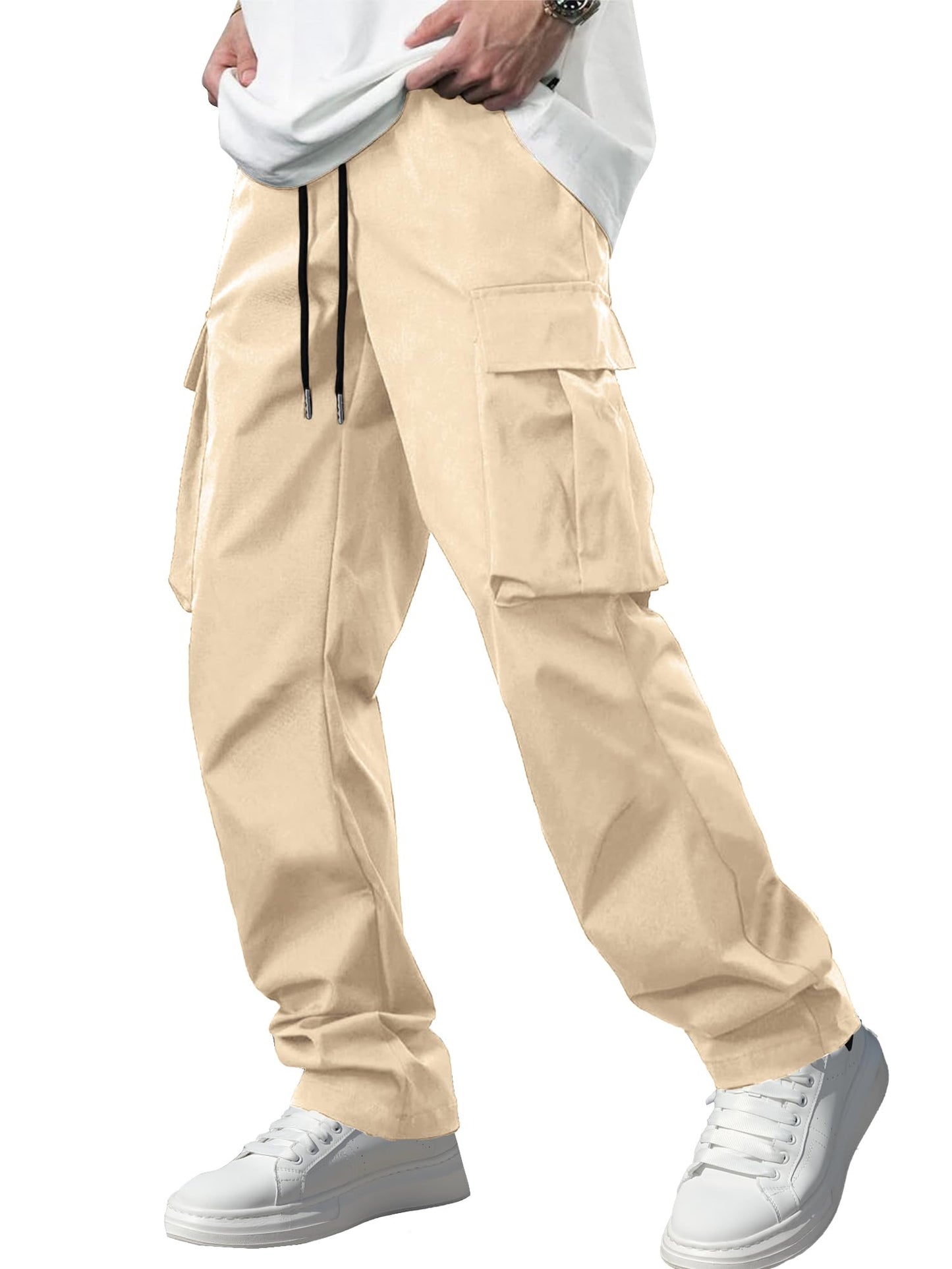 Comdecevis Men's Casual Cargo Pants Workout Joggers Stretch Sweatpants Hiking Drawstring Tactical Pants with Multi Pockets