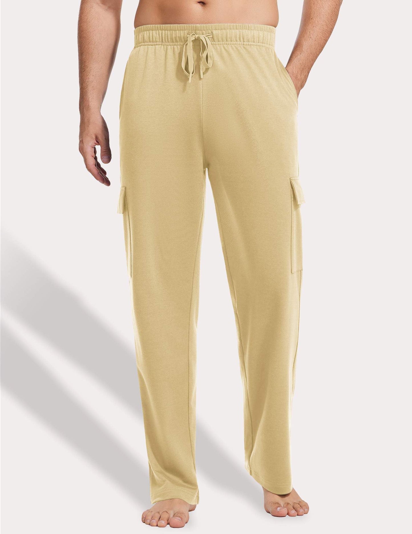 PINSPARK Cargo Sweatpants for Men with Pockets Open Bottom Baggy Cotton Sweatpants Lightweight Lounge Sweat Pants for Yoga