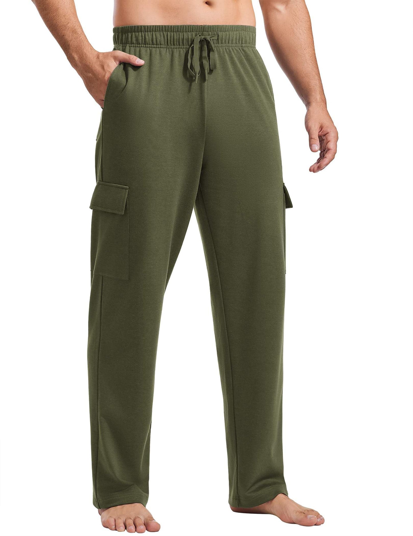 PINSPARK Cargo Sweatpants for Men with Pockets Open Bottom Baggy Cotton Sweatpants Lightweight Lounge Sweat Pants for Yoga