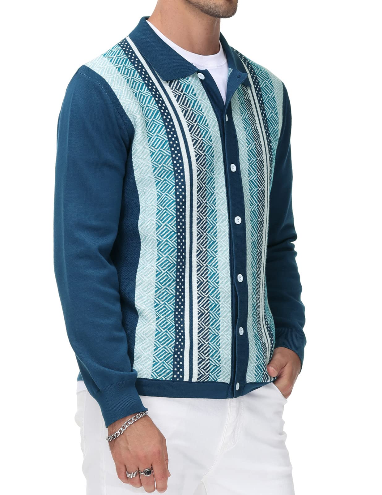 PJ PAUL JONES Men‘s Button Down Polo Shirts Striped Knitted Cardigan Sweaters