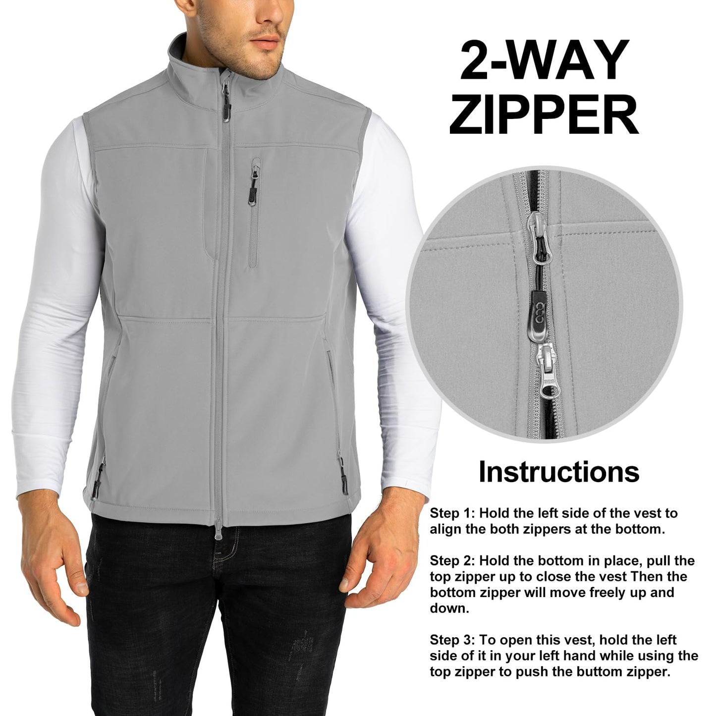 33,000ft Men's Lightweight Softshell Vest Outerwear Zip Up Fleece Lined Windproof Sleeveless Jacket for Golf Running Hiking