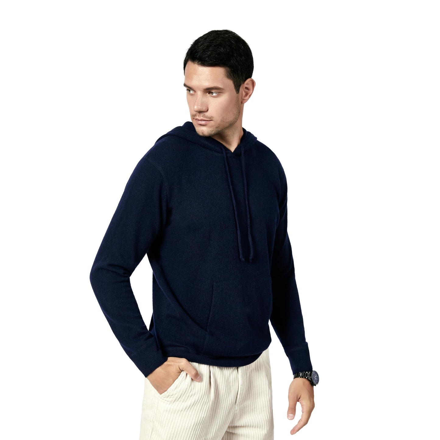 BEYOND FASHION Men's Sweater Pocket Hoodie Pullover - 100% Pure Cashmere
