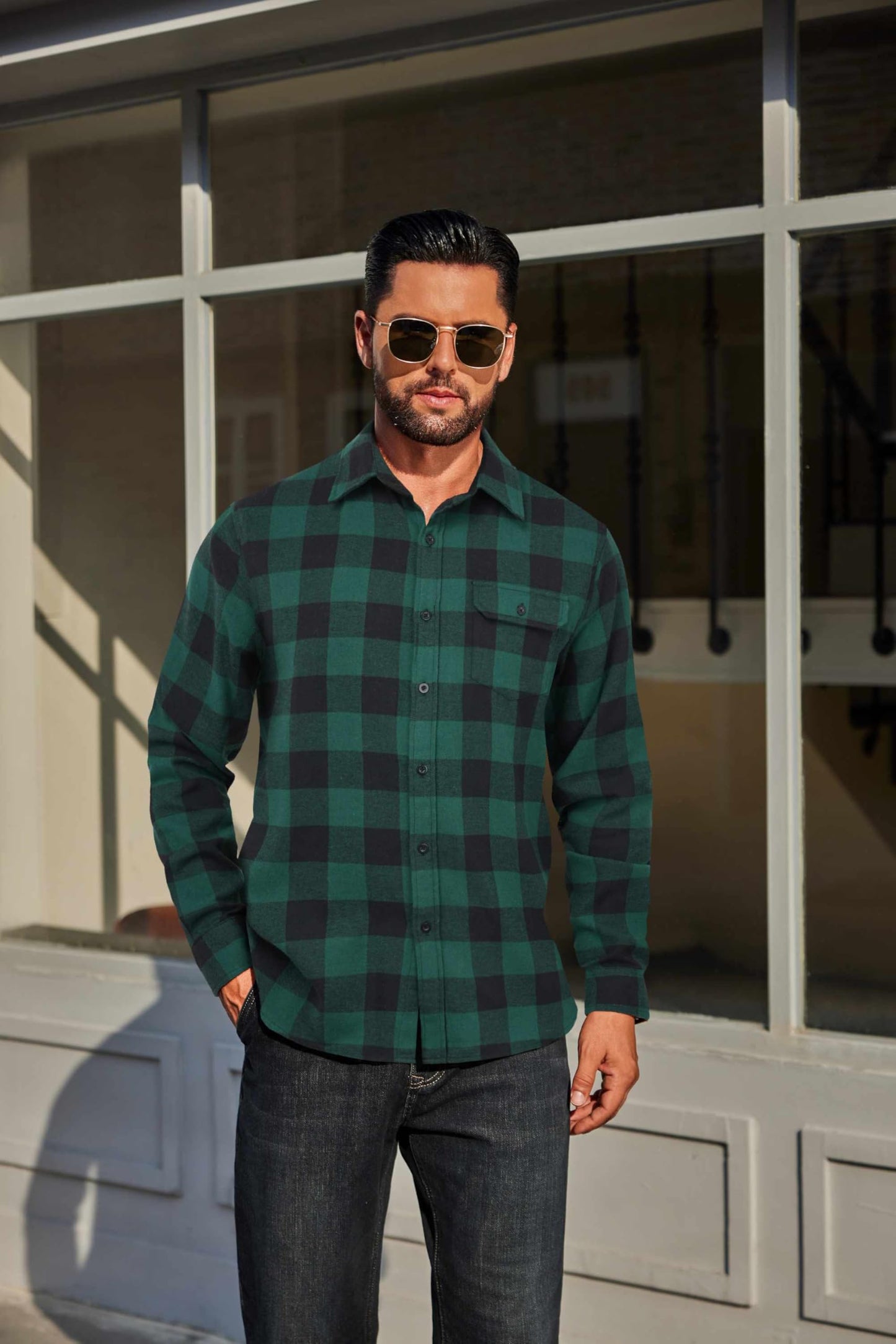 COOFANDY Mens Flannel Plaid Shirts Long Sleeve Casual Button Down Cotton Shirt with Pocket
