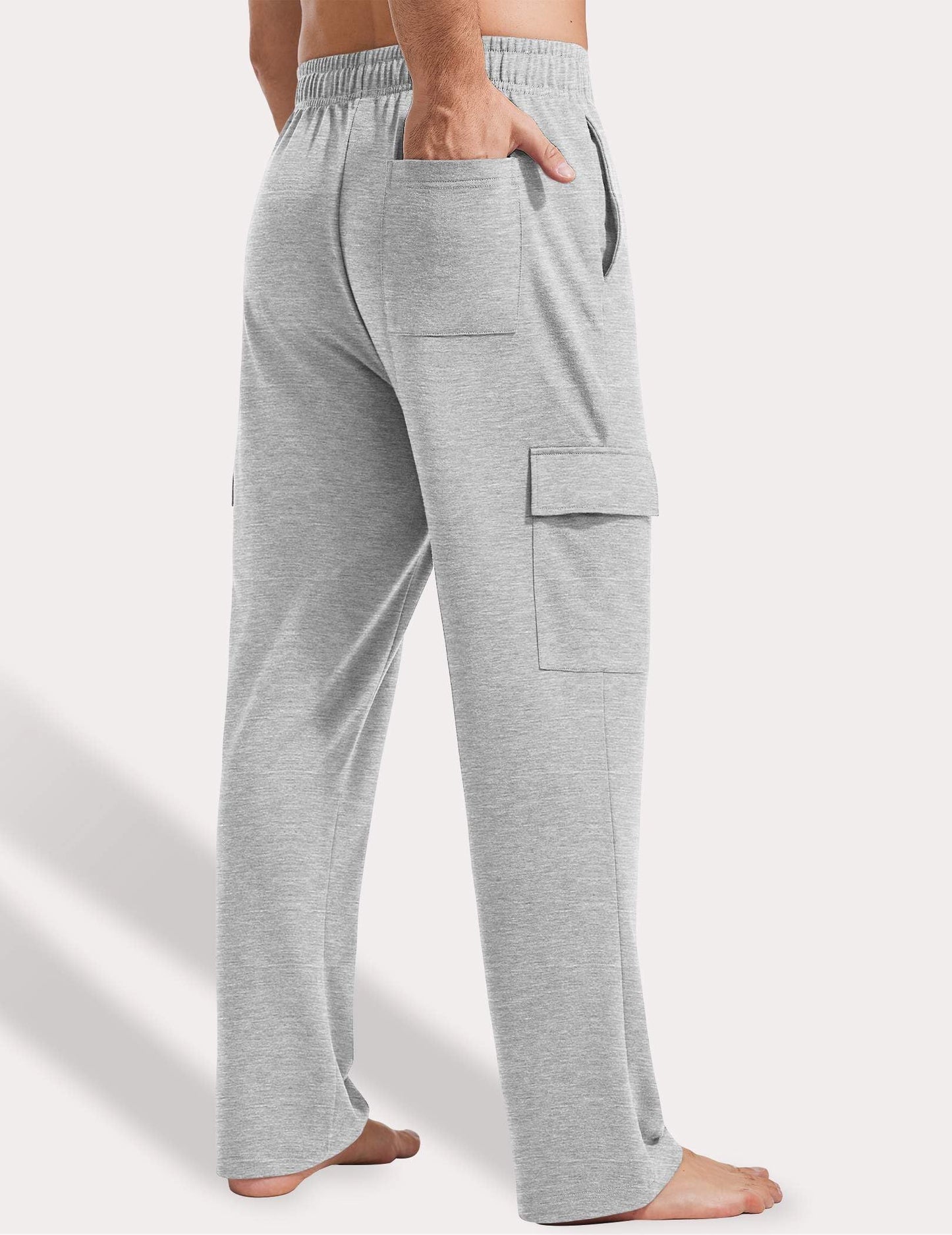 PINSPARK Cargo Sweatpants for Men with Pockets Open Bottom Baggy Cotton Sweatpants Lightweight Lounge Sweat Pants for Yoga
