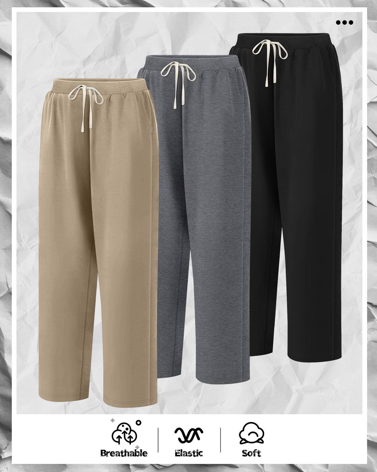 3 Pack Big and Tall Men's Sweatpants Open Bottom Athletic Pants Drawstring Elastic Waist with Pockets