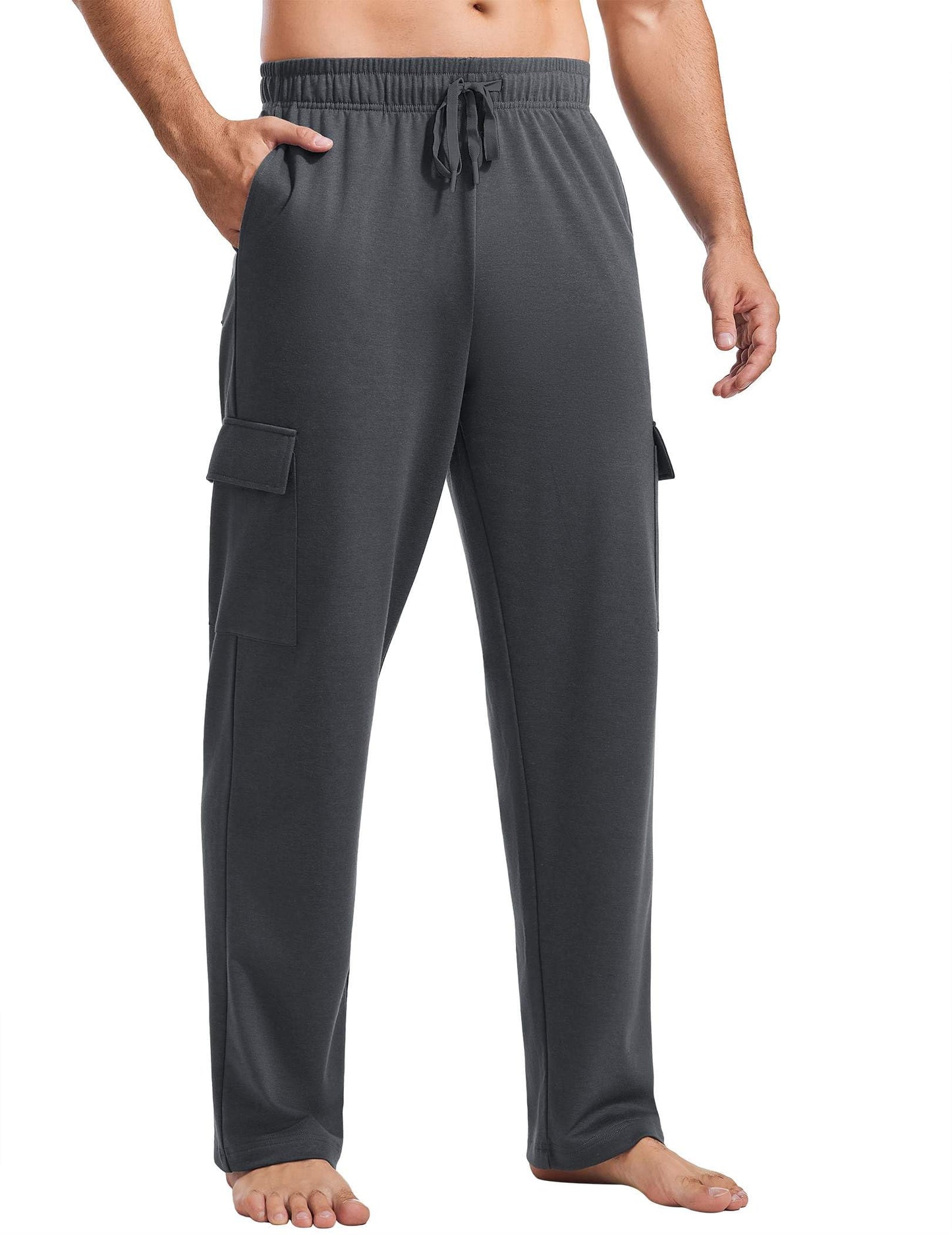PINSPARK Cargo Sweatpants for Men with Pockets Open Bottom Baggy Cotton Sweatpants Lightweight Lounge Sweat Pants for Yoga