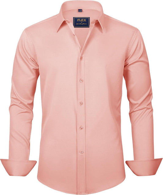 J.VER Men's Dress Shirts Solid Long Sleeve Stretch Wrinkle-Free Formal Shirt Business Casual Button Down Shirts