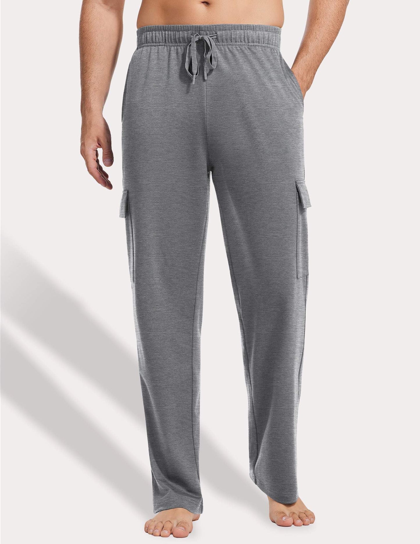 PINSPARK Cargo Sweatpants for Men with Pockets Open Bottom Baggy Cotton Sweatpants Lightweight Lounge Sweat Pants for Yoga