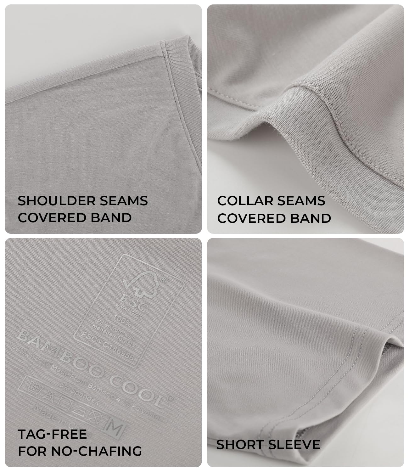 BAMBOO COOL Men’s Undershirts Slim Fit V-Neck/Crewneck, Moisture-Wicking T-Shirts Soft Stretch White Tees for Men, 3 Pack