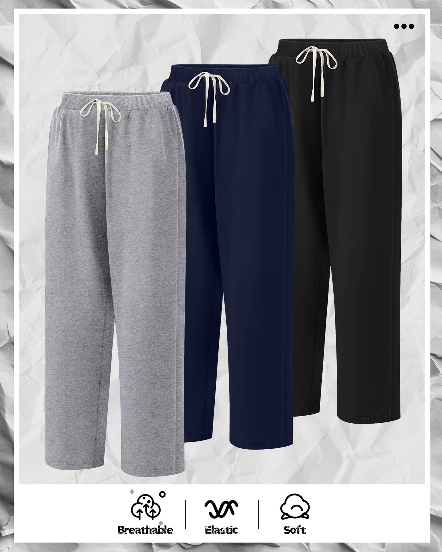 3 Pack Big and Tall Men's Sweatpants Open Bottom Athletic Pants Drawstring Elastic Waist with Pockets