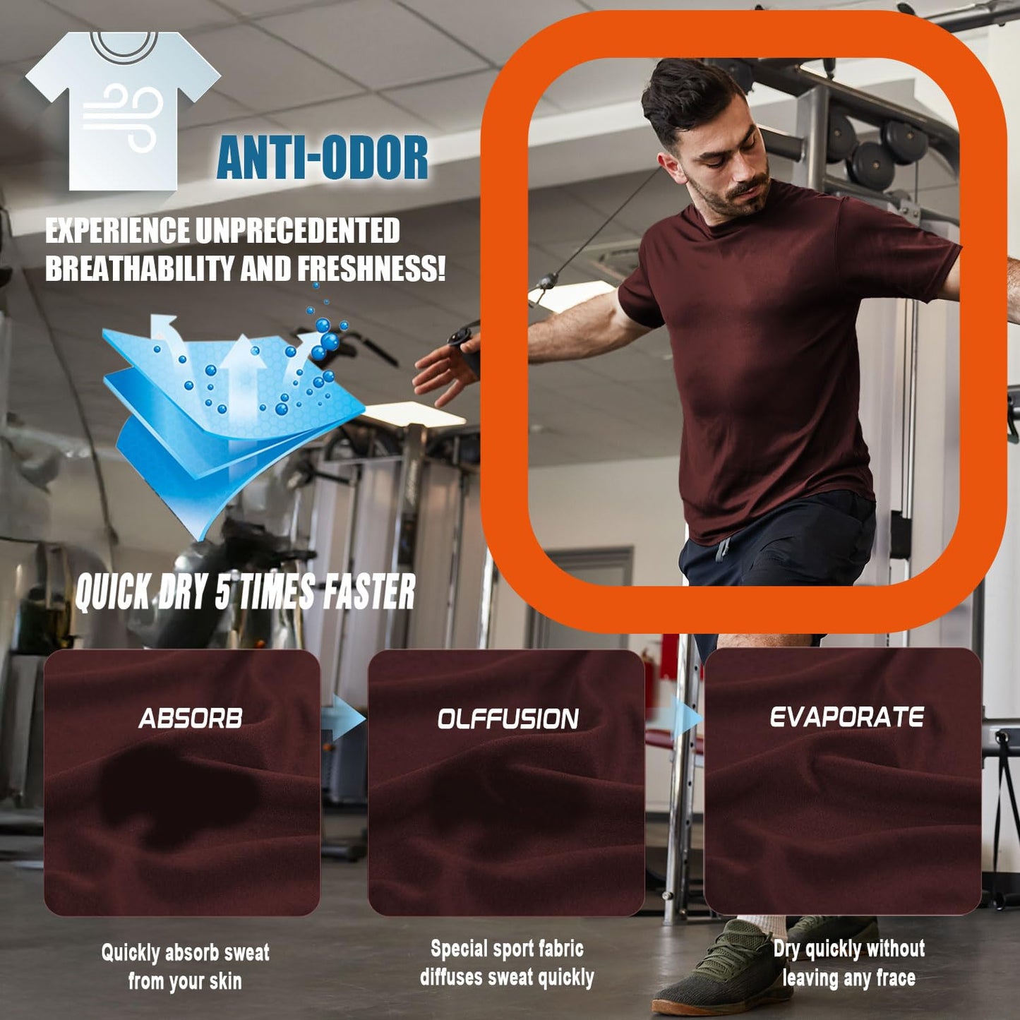 Men's Cooling Workout Shirts Bamboo Viscose Anti Odor Moisture Wicking Athletic Short Sleeve Lightweight Loose Gym Tee