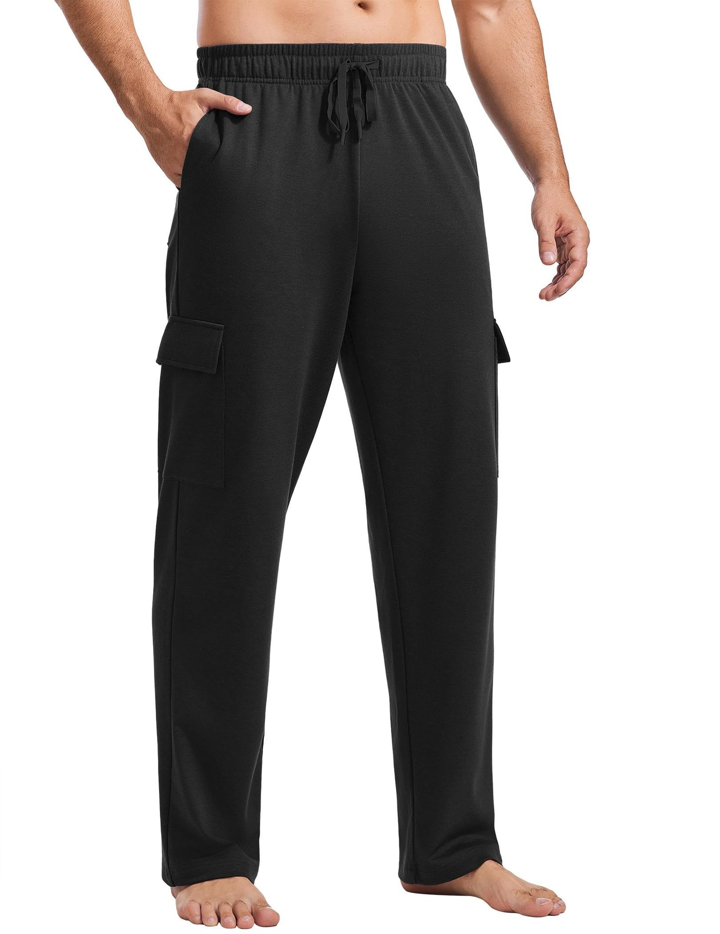 PINSPARK Cargo Sweatpants for Men with Pockets Open Bottom Baggy Cotton Sweatpants Lightweight Lounge Sweat Pants for Yoga