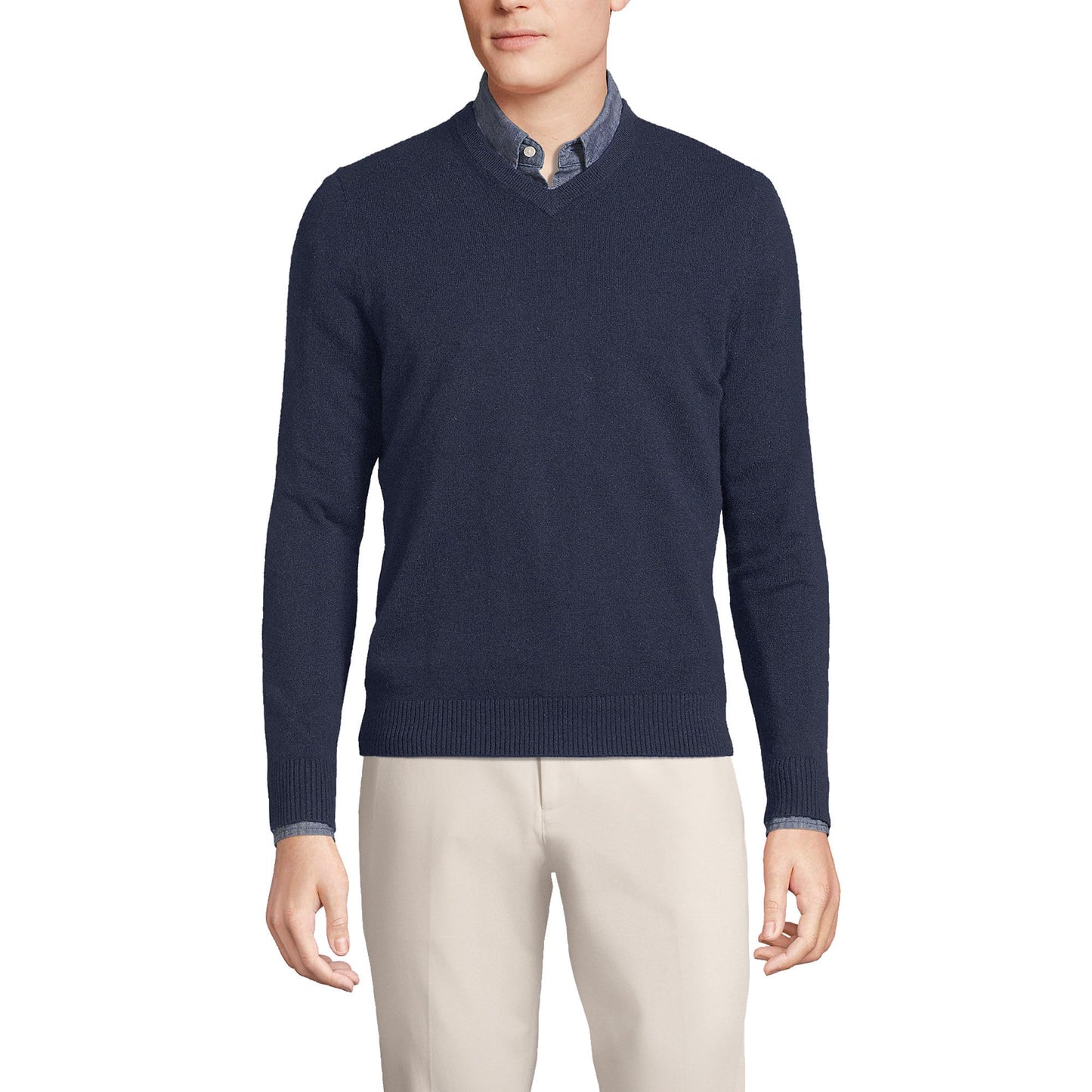 Lands' End Men's Fine Gauge Cashmere V-Neck Sweater