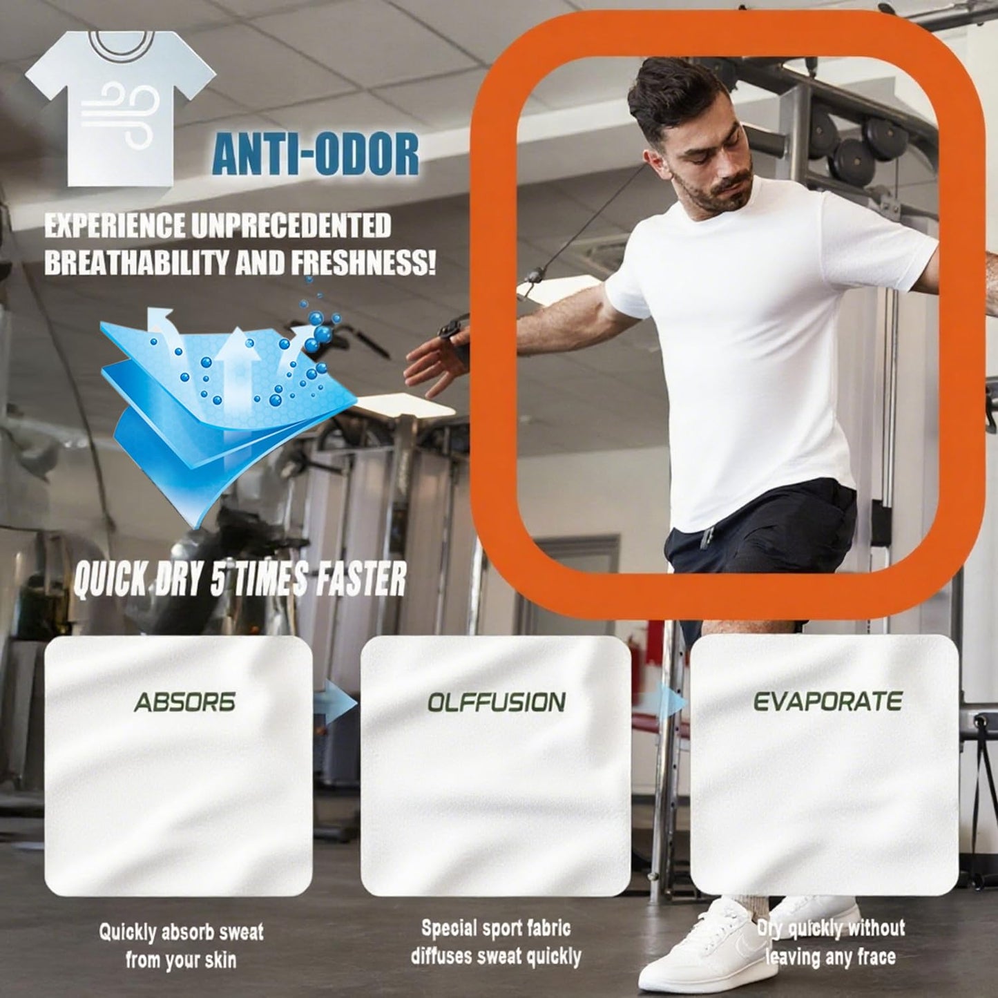 Men's Cooling Workout Shirts Bamboo Viscose Anti Odor Moisture Wicking Athletic Short Sleeve Lightweight Loose Gym Tee