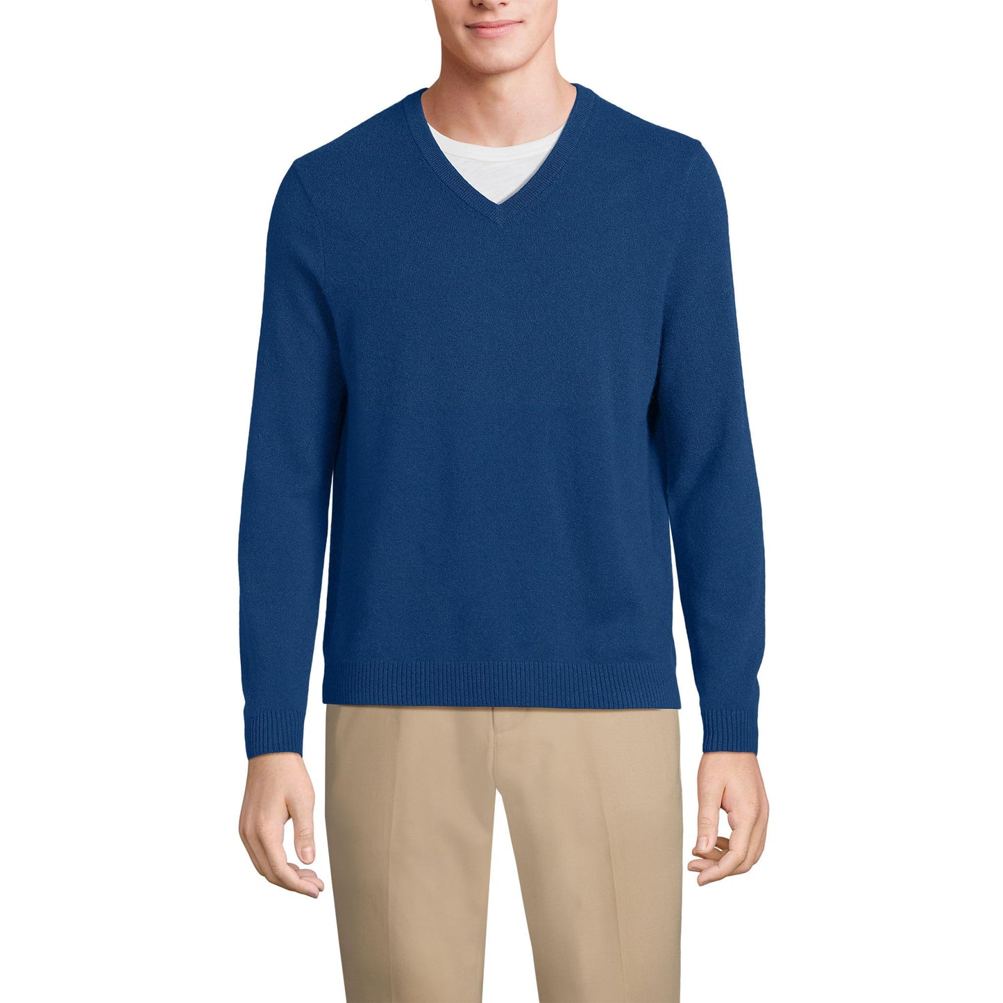 Lands' End Men's Fine Gauge Cashmere V-Neck Sweater