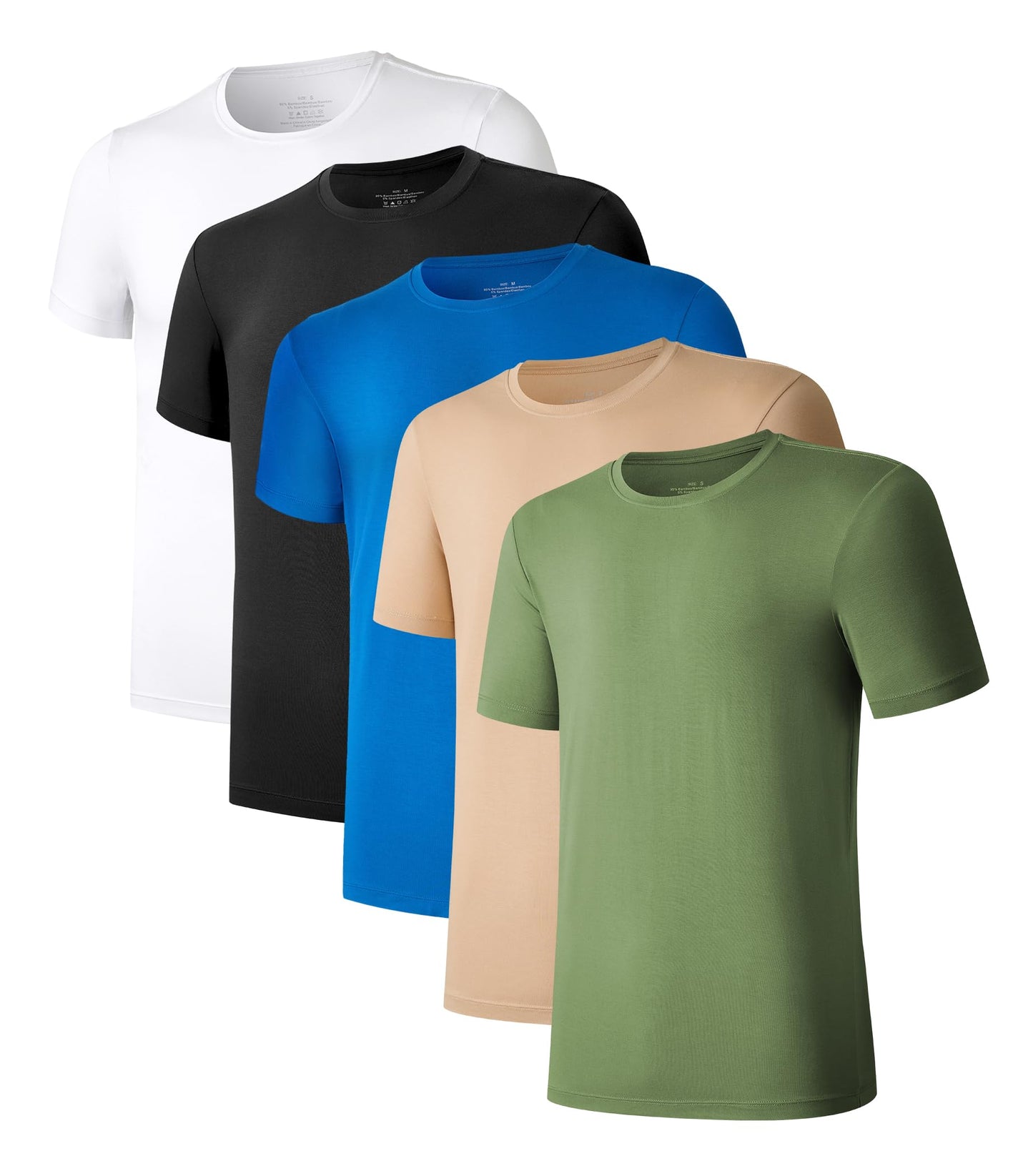 COLORFULLEAF Men's Undershirts Bamboo Rayon Short Sleeve Crewneck/V-Neck Tees Slim-fit T-Shirts 3 or 5 Pack