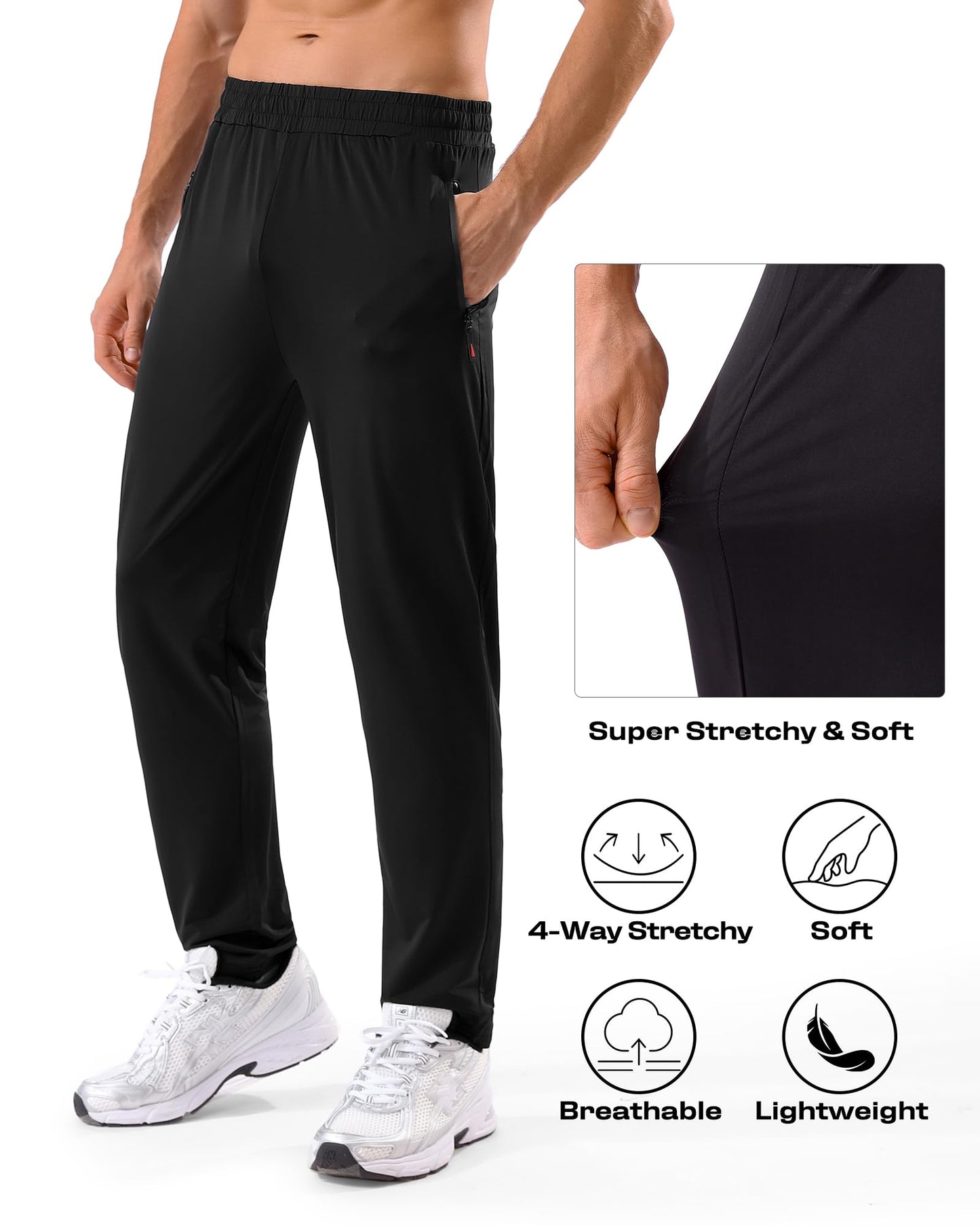 5 Pack Mens Sweatpants with Zipper Pockets Stretch Lightweight Athletic Track Pants for Men Joggers Running Workout Gym