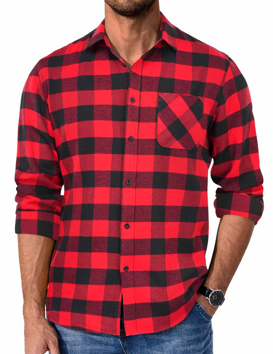 COOFANDY Mens Flannel Shirts Long Sleeve Plaid Button Down Shirt Casual Cotton Shirt with Pocket