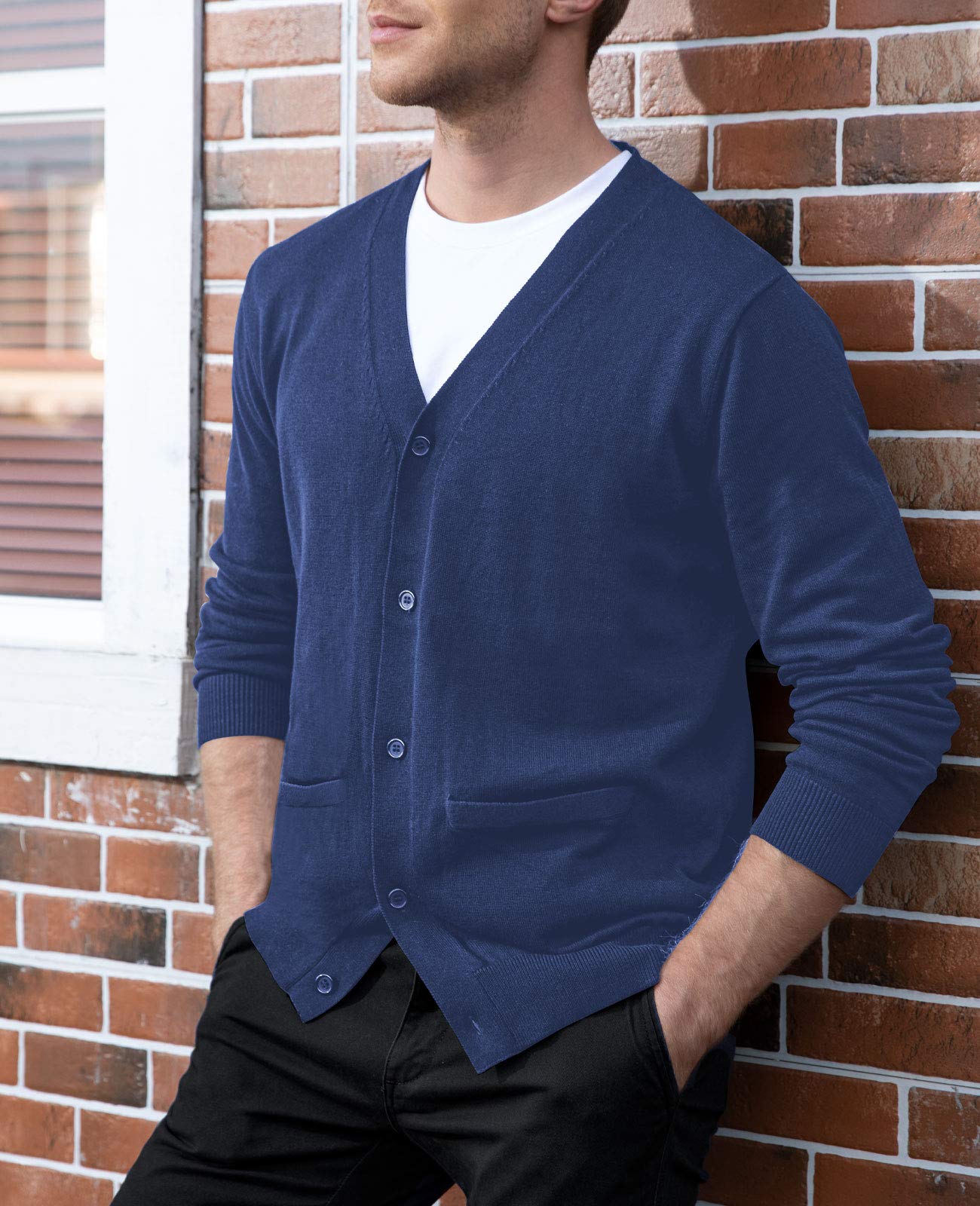QUALFORT Men's 100% Cotton Cardigan Sweater Casual V-Neck Button Down Knitted Outerwear with Pockets Fall Fashion 2025