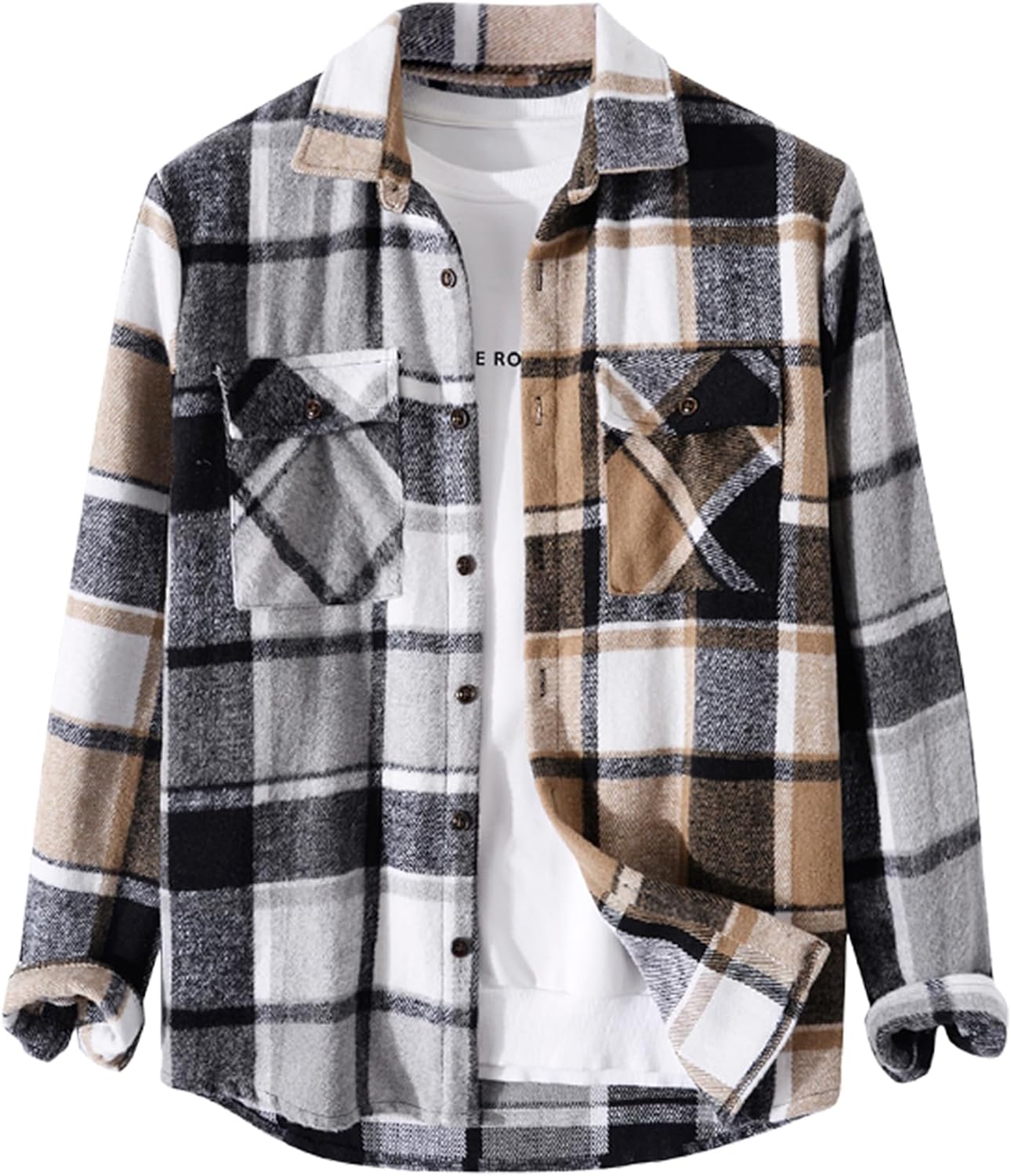 ZAFUL Mens Plaid Shirt,Long Sleeves,Classic Flannel Shirt Button Down Shirt Jacket Tops