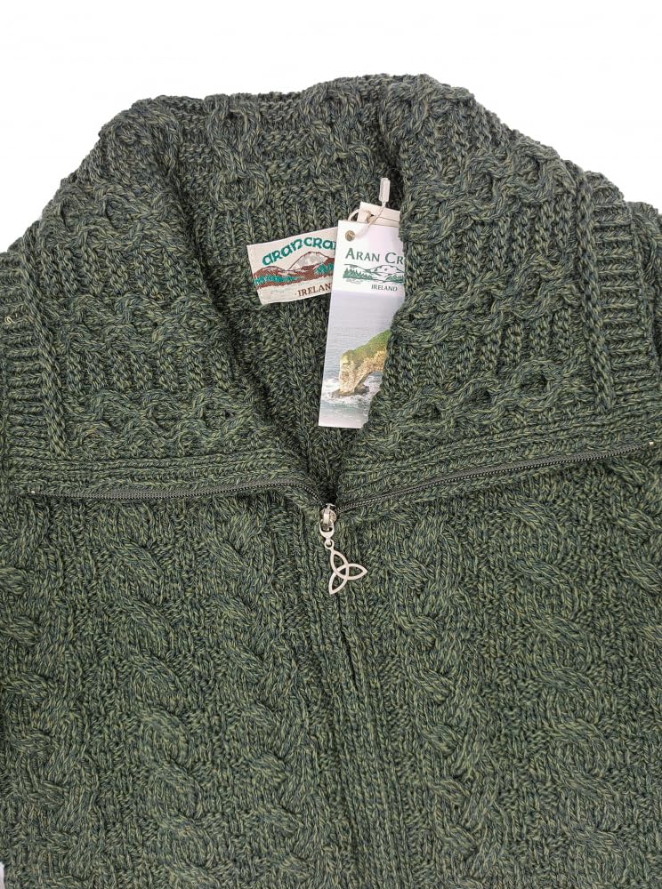 Aran Crafts Irish Women's Double Collar Zip Cardigan (100% Merino Wool)