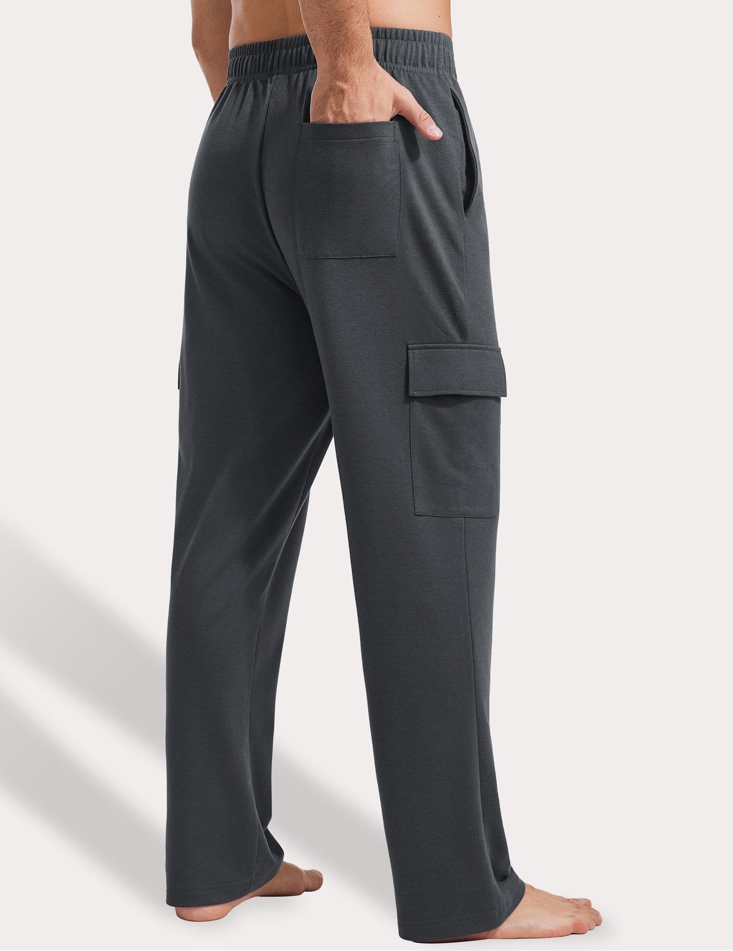 PINSPARK Cargo Sweatpants for Men with Pockets Open Bottom Baggy Cotton Sweatpants Lightweight Lounge Sweat Pants for Yoga