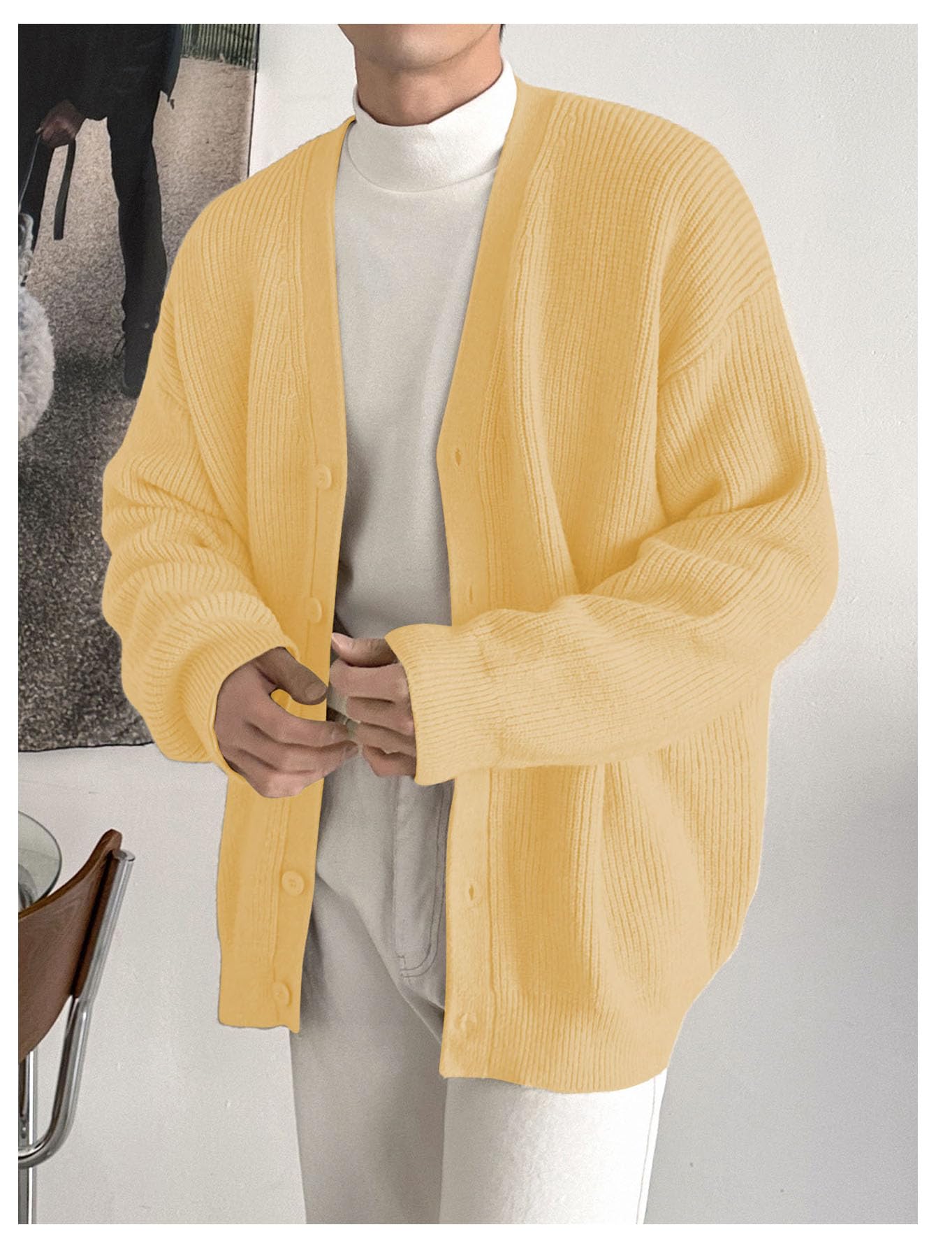 Floerns Men's Casual Long Sleeve Button Front V Neck Rib Knit Cardigan Sweaters