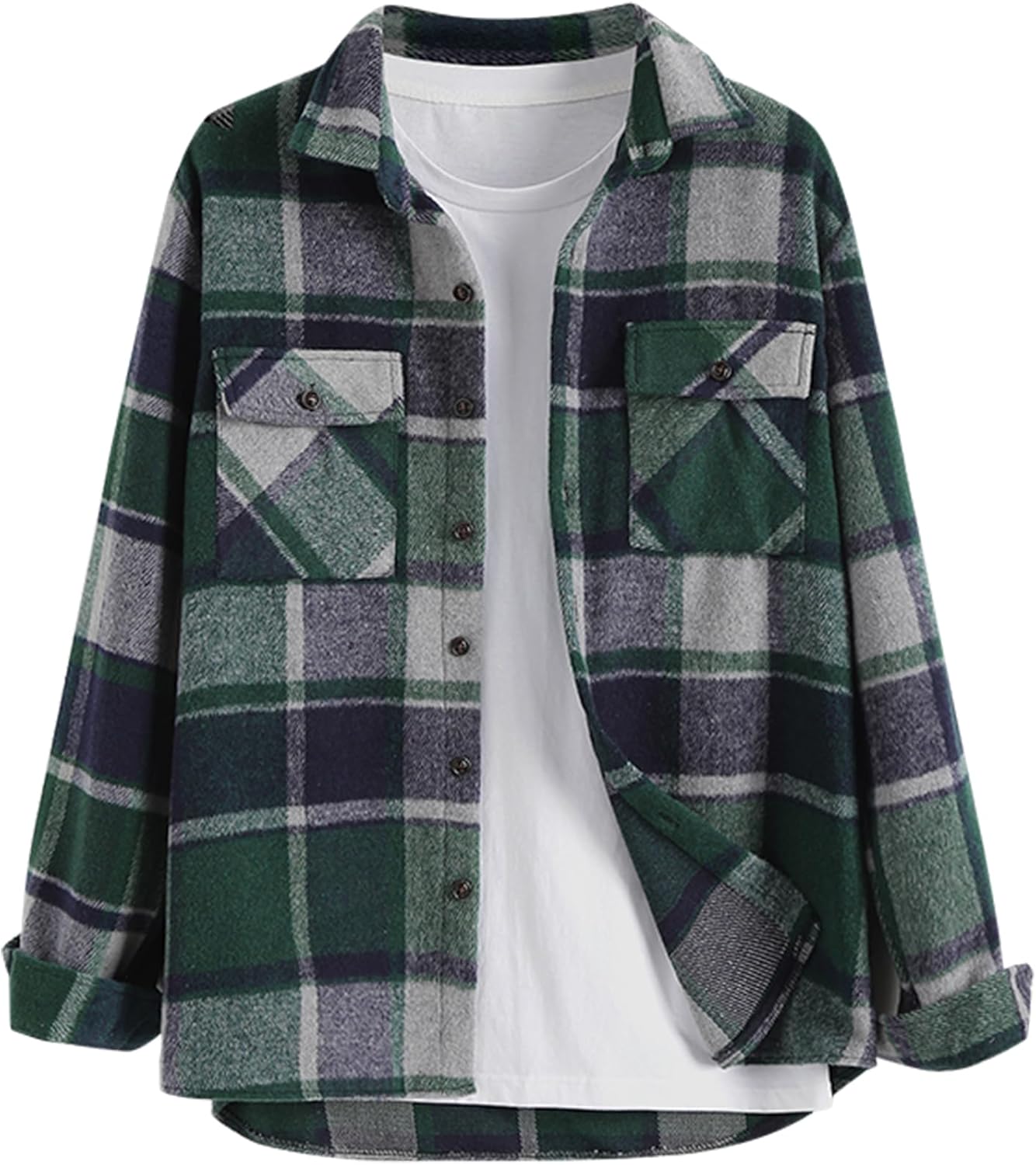 ZAFUL Mens Plaid Shirt,Long Sleeves,Classic Flannel Shirt Button Down Shirt Jacket Tops