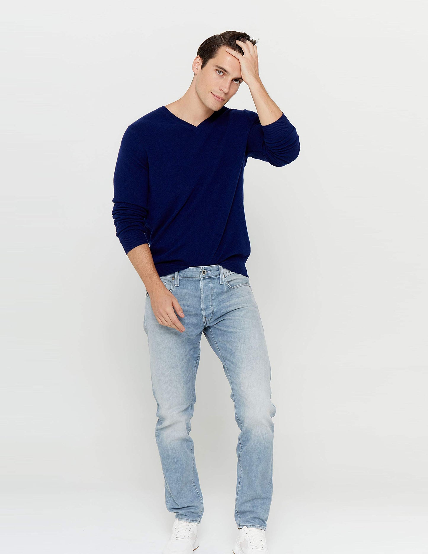 State Cashmere Men's Essential V-Neck Sweater 100% Pure Cashmere Classic Long Sleeve Pullover