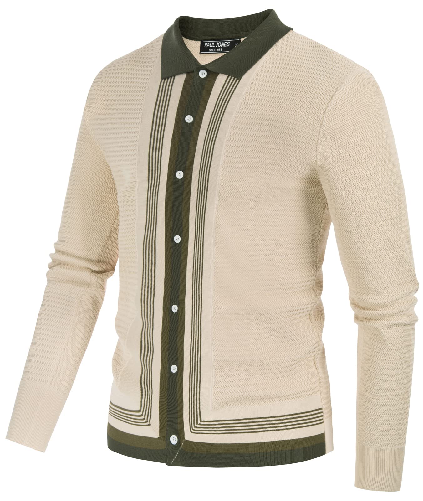 PJ PAUL JONES Men‘s Button Down Polo Shirts Striped Knitted Cardigan Sweaters