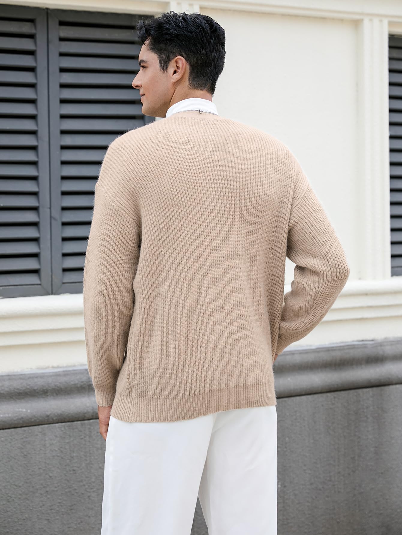 Floerns Men's Casual Long Sleeve Button Front V Neck Rib Knit Cardigan Sweaters