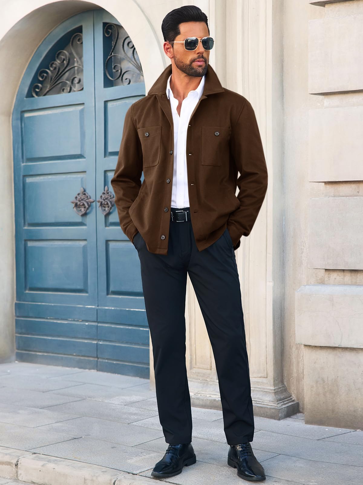 Runcati Mens Lightweight Shirt Jacket Button Down Long Sleeve Shacket Casual Fall Warm Work Stylish Jackets with Pocket