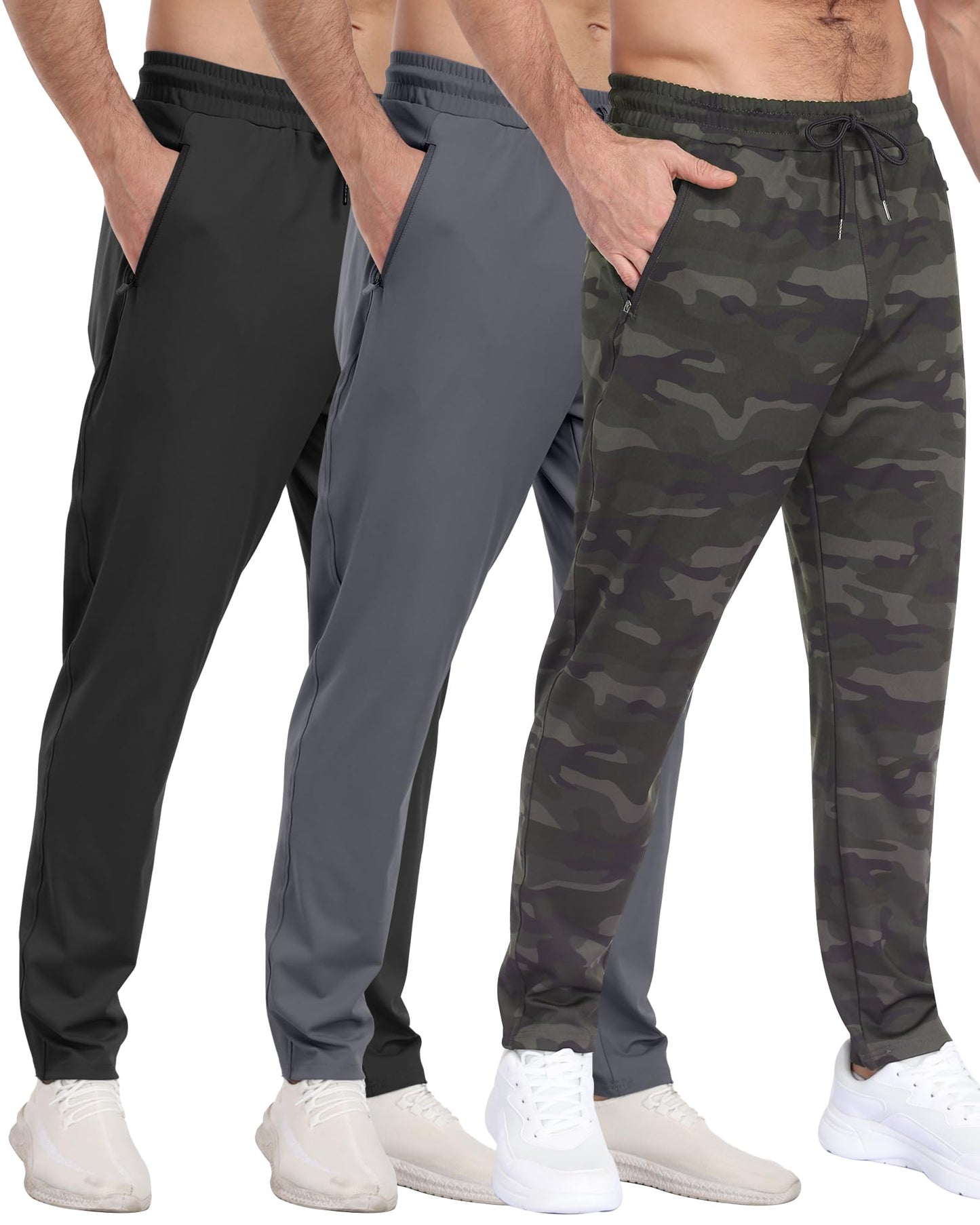 3 Pack Mens Athletic Sweatpants with Zipper Pockets,Workout Gym Joggers Pants for Men Running Jogging Pants