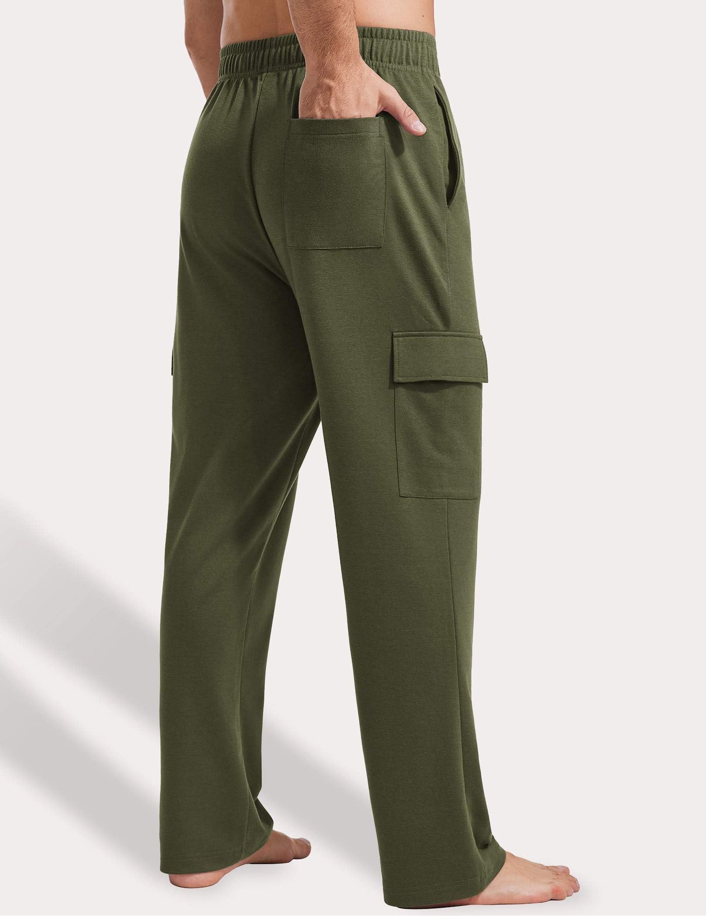 PINSPARK Cargo Sweatpants for Men with Pockets Open Bottom Baggy Cotton Sweatpants Lightweight Lounge Sweat Pants for Yoga