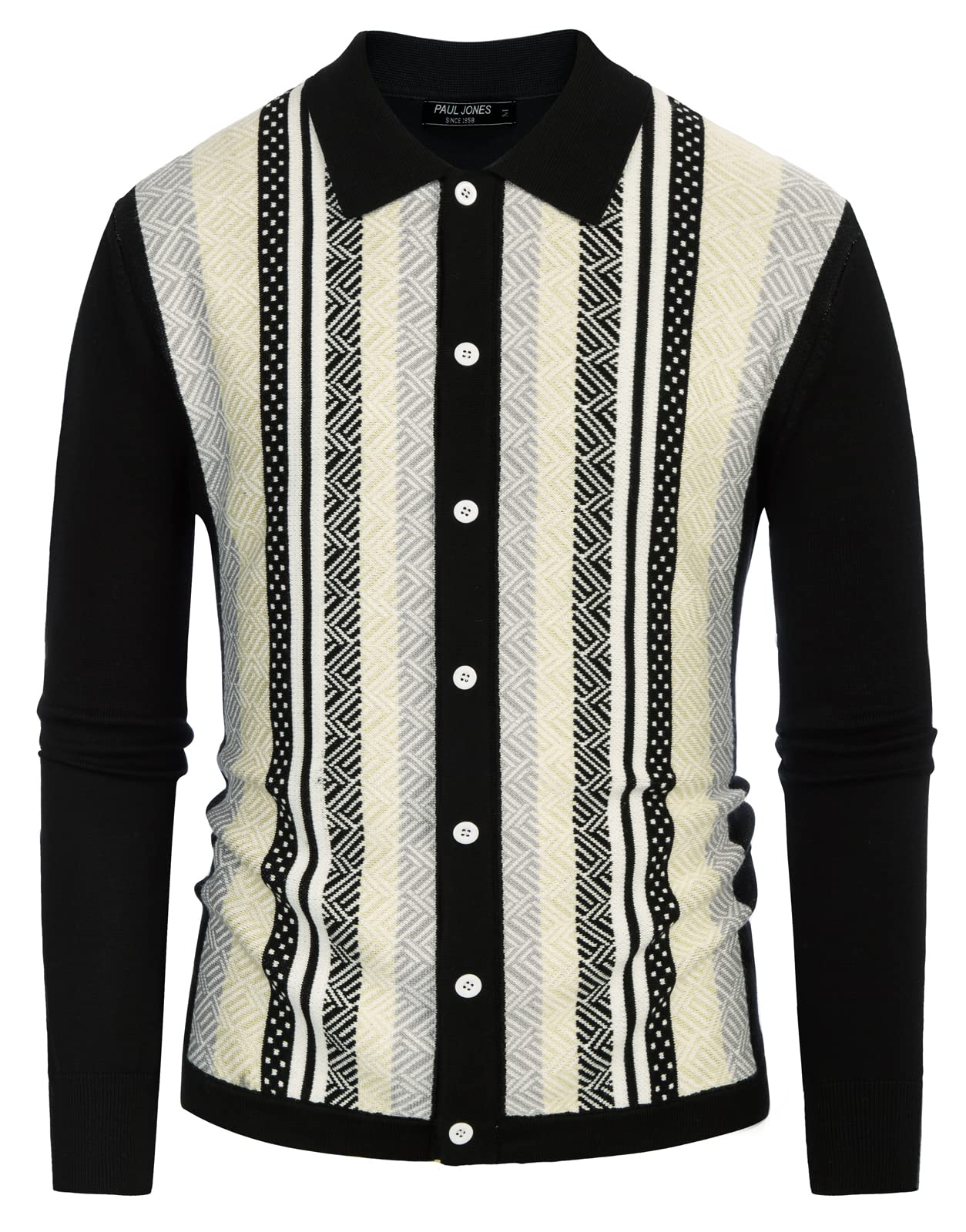 PJ PAUL JONES Men‘s Button Down Polo Shirts Striped Knitted Cardigan Sweaters