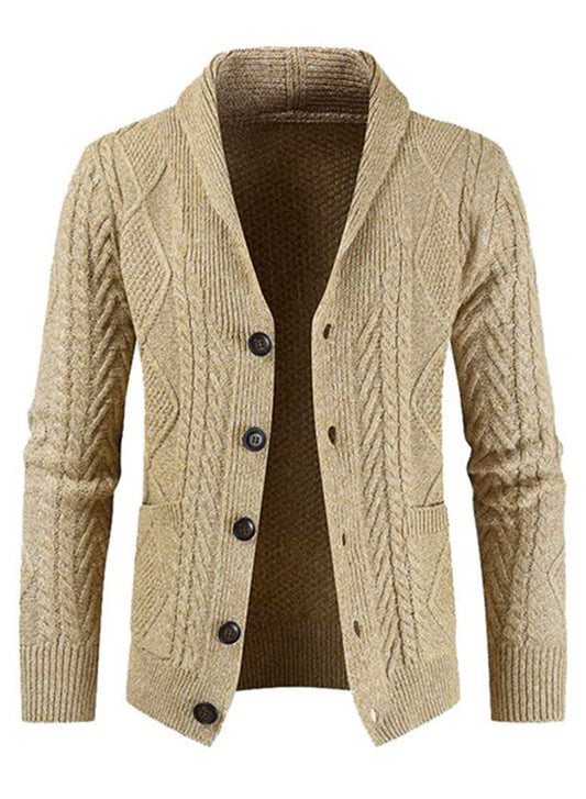 JMIERR Men's Casual Wool Blend Long Sleeve Shawl Collar Buttons Down Cable Knit Cardigan Sweater
