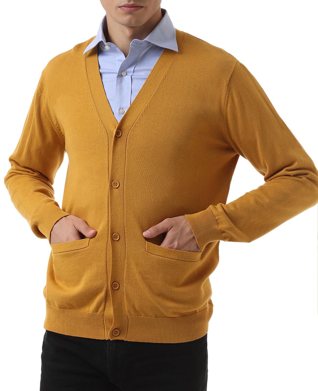 QUALFORT Men's 100% Cotton Cardigan Sweater Casual V-Neck Button Down Knitted Outerwear with Pockets Fall Fashion 2025