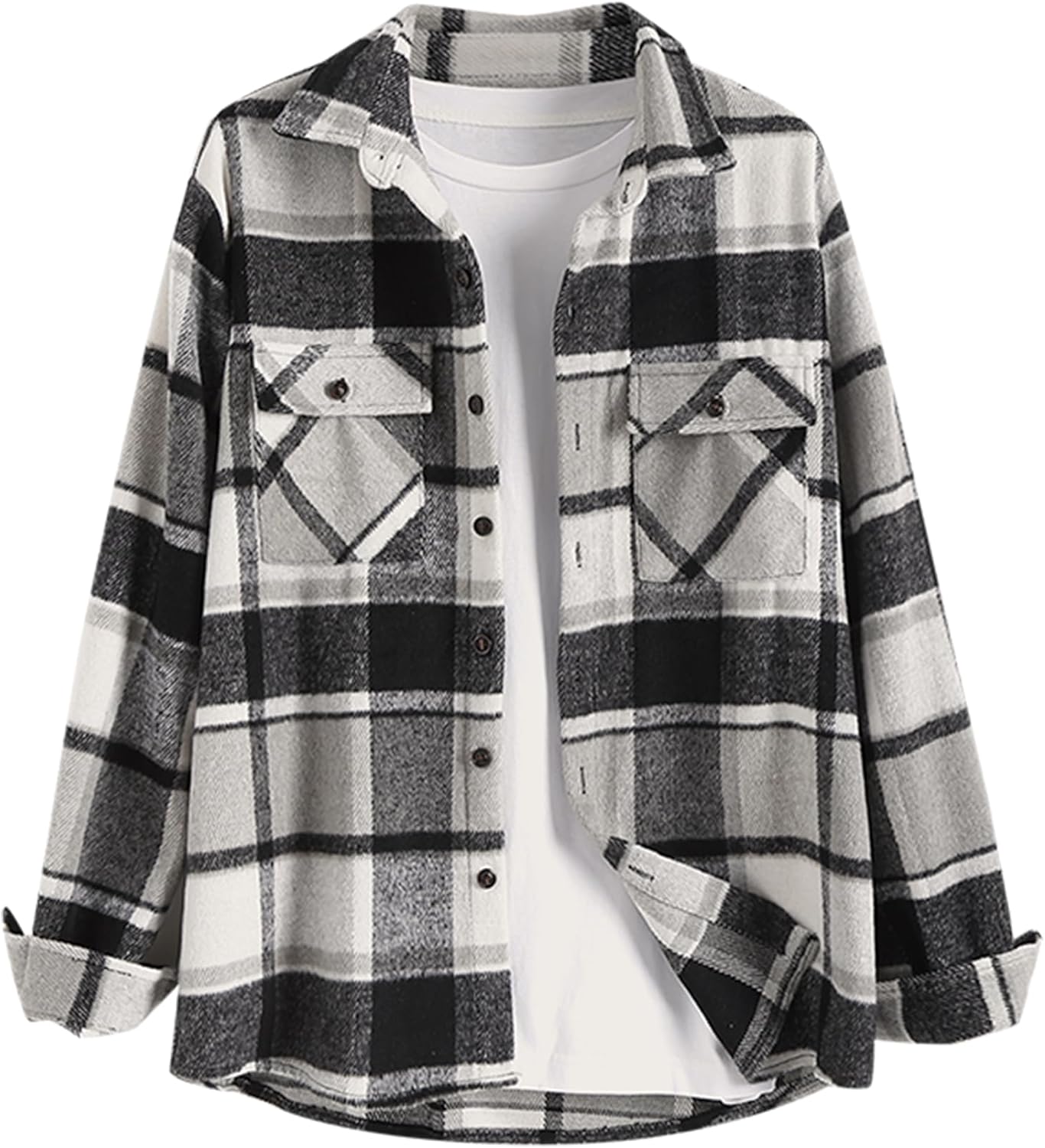 ZAFUL Mens Plaid Shirt,Long Sleeves,Classic Flannel Shirt Button Down Shirt Jacket Tops