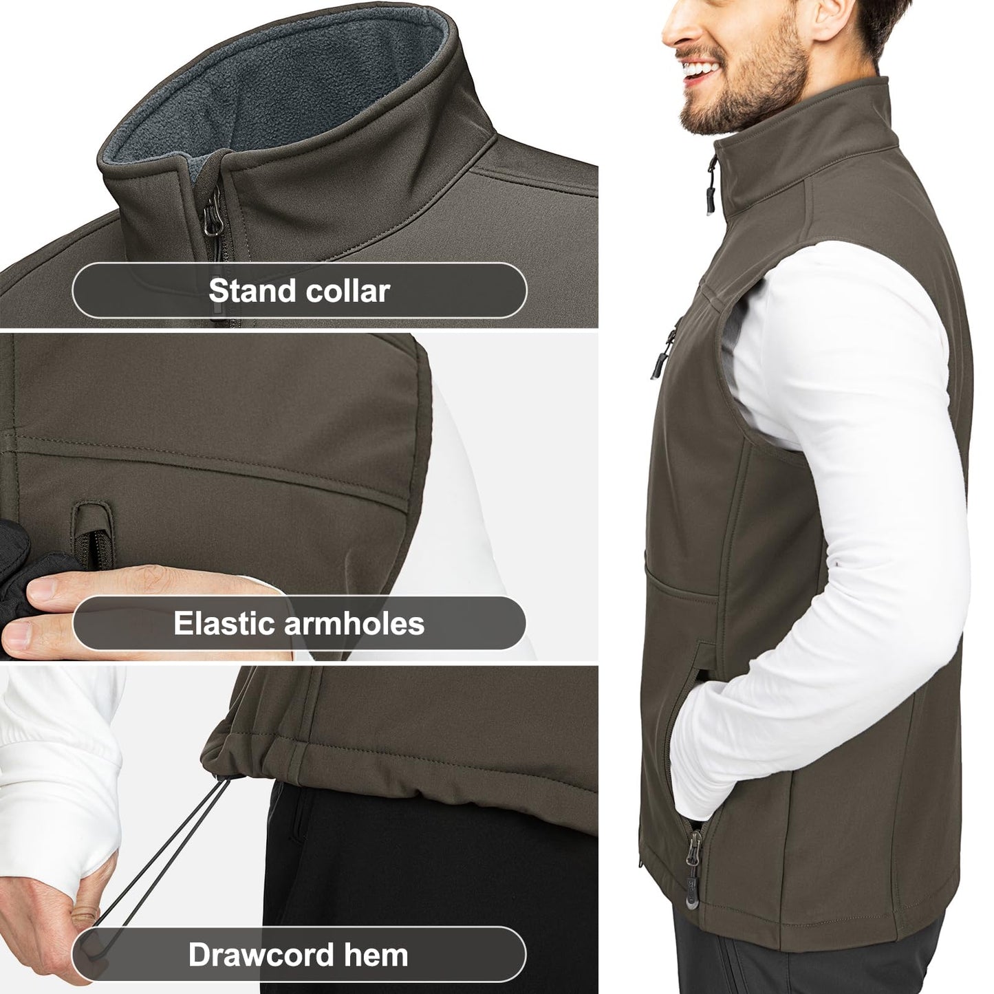 33,000ft Men's Lightweight Softshell Vest Outerwear Zip Up Fleece Lined Windproof Sleeveless Jacket for Golf Running Hiking