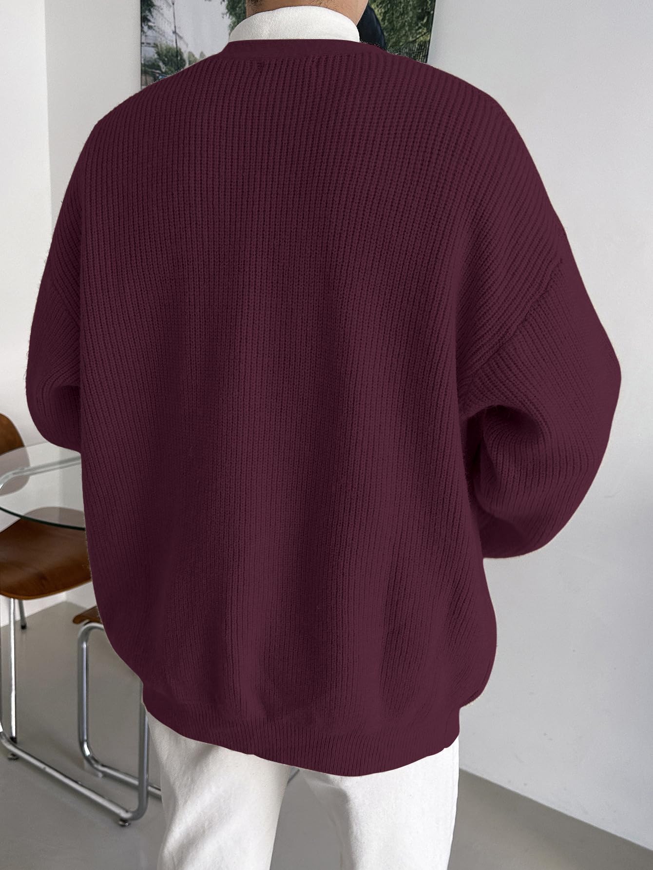Floerns Men's Casual Long Sleeve Button Front V Neck Rib Knit Cardigan Sweaters