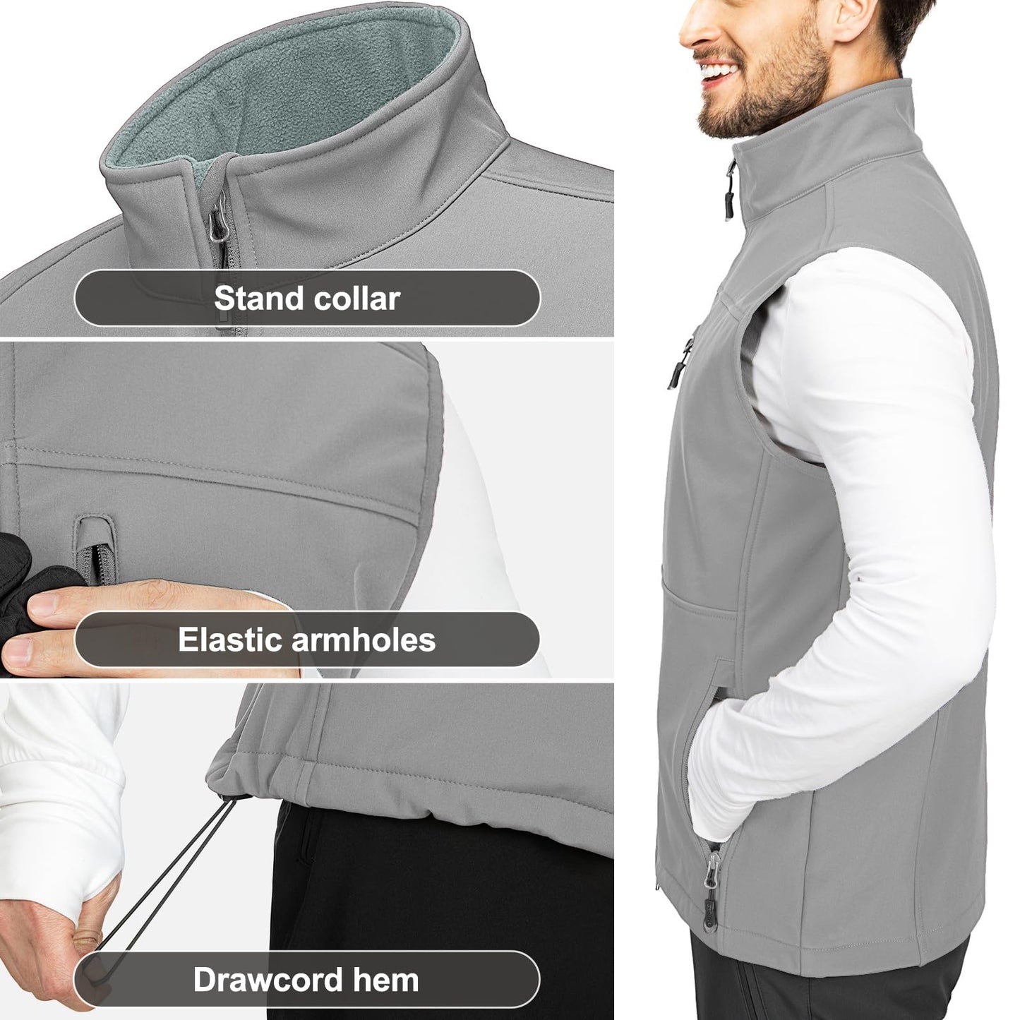33,000ft Men's Lightweight Softshell Vest Outerwear Zip Up Fleece Lined Windproof Sleeveless Jacket for Golf Running Hiking