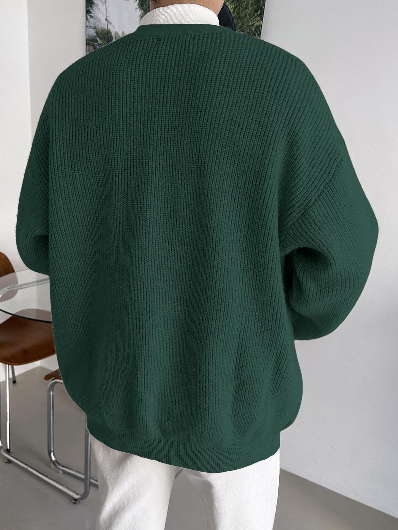 Floerns Men's Casual Long Sleeve Button Front V Neck Rib Knit Cardigan Sweaters