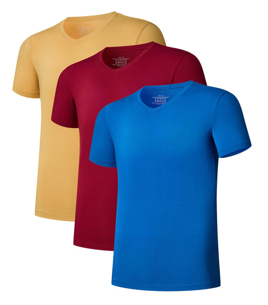 COLORFULLEAF Men's Undershirts Bamboo Rayon Short Sleeve Crewneck/V-Neck Tees Slim-fit T-Shirts 3 or 5 Pack