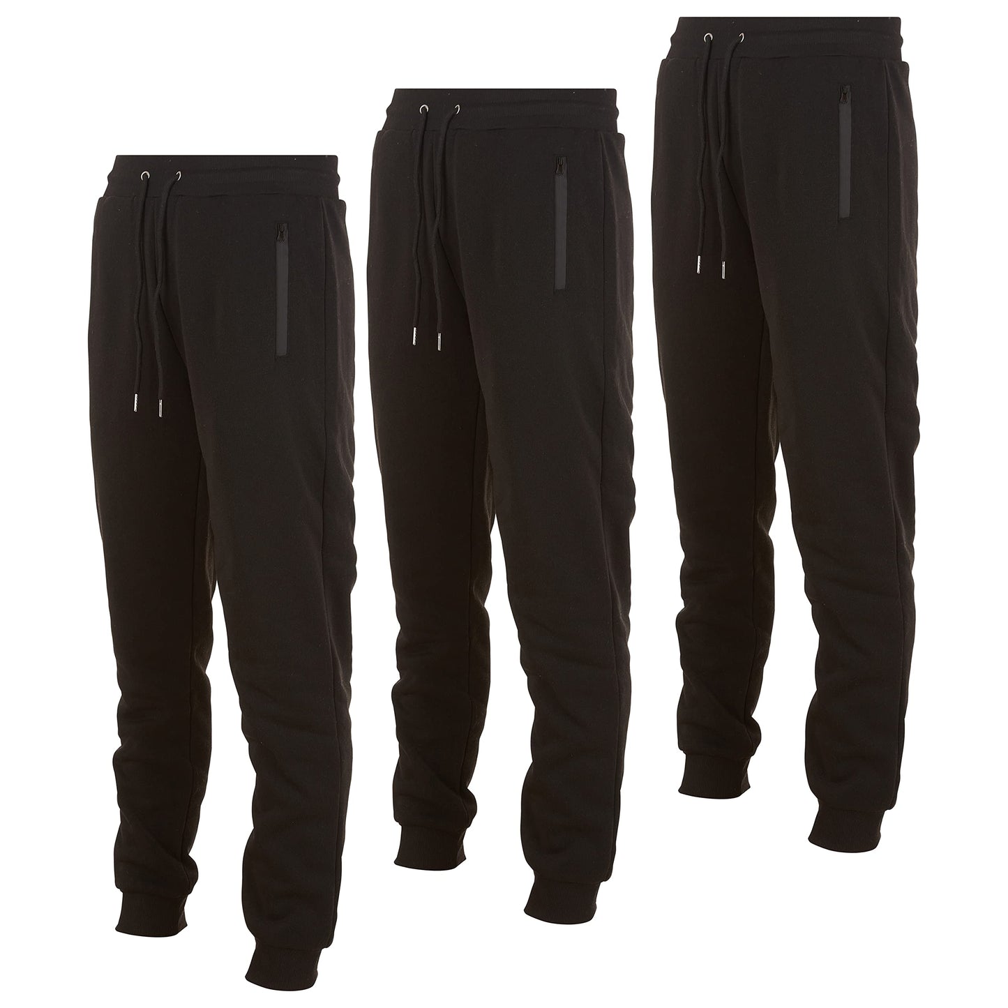 PURE CHAMP Mens 3 Pack Fleece Active Athletic Workout Jogger Sweatpants for Men with Zipper Pocket and Drawstring Size S-3XL